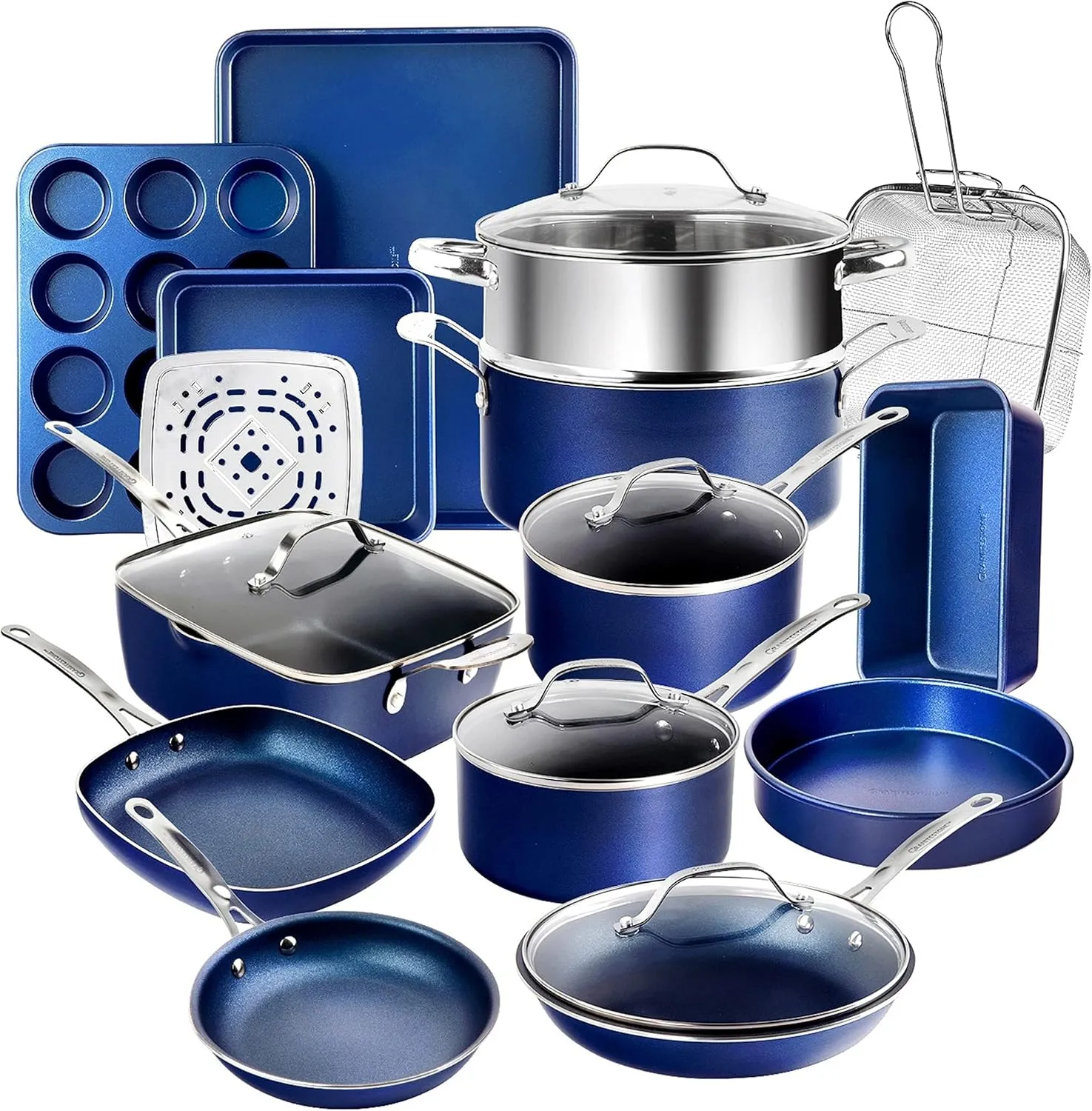 GRANITESTONE 20 Pc Kitchen Pots and Pans Set Non Stick Cookware Set, Kitchen Cookware Sets with Deep Frying Pan Set and Bakeware Set, Non Toxic PFOA PFOS Free, Oven and Dishwasher Safe