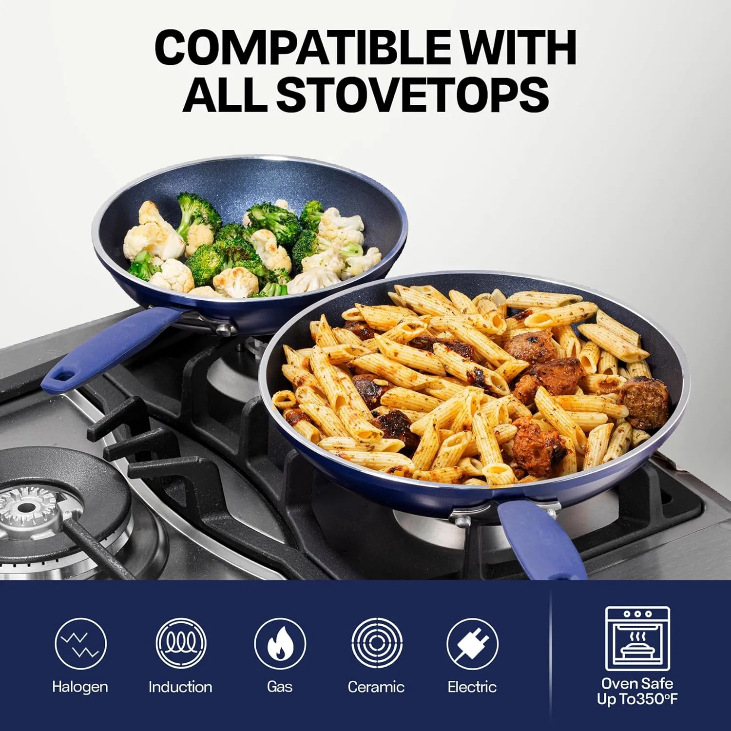 Granitestone 3 Pc Non Stick Frying Pans Set, Nonstick Frying Pans Nonstick 8, 10,12 Inch Pan Skillets for Cooking with Stay Cool Handles, Induction Cookware, Dishwasher & Oven Safe, PFOA Free - Blue