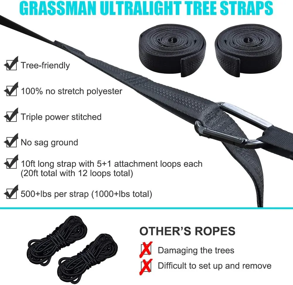 Grassman Camping Hammock Double & Single Portable Hammock with Tree Straps, Lightweight Nylon Parachute Hammocks Camping Accessories Gear for Indoor Outdoor Backpacking, Travel, Hiking, Beach