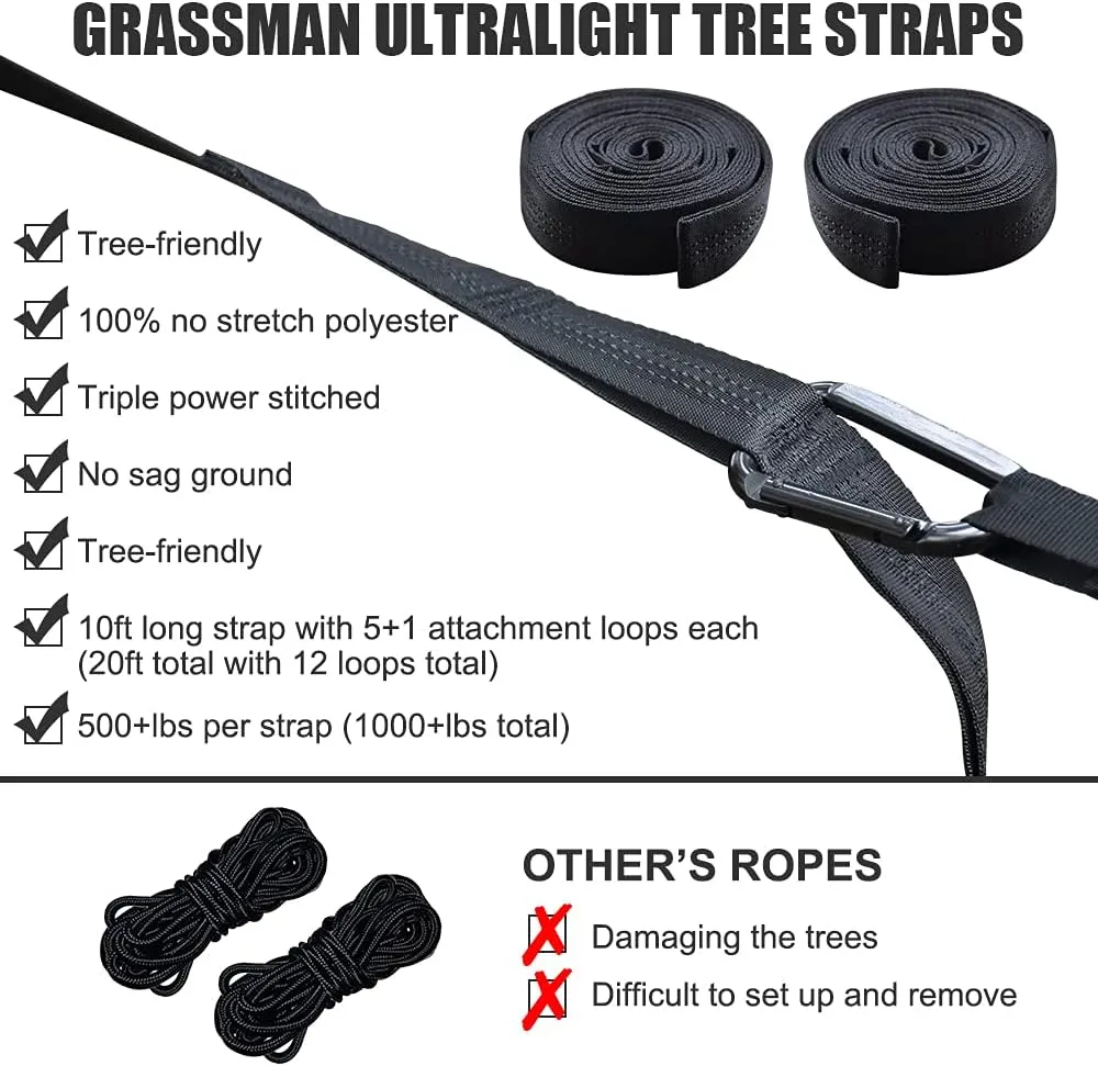 Grassman Camping Hammock Double & Single Portable Hammock with Tree Straps, Lightweight Nylon Parachute Hammocks Camping Accessories Gear for Indoor Outdoor Backpacking, Travel, Hiking, Beach