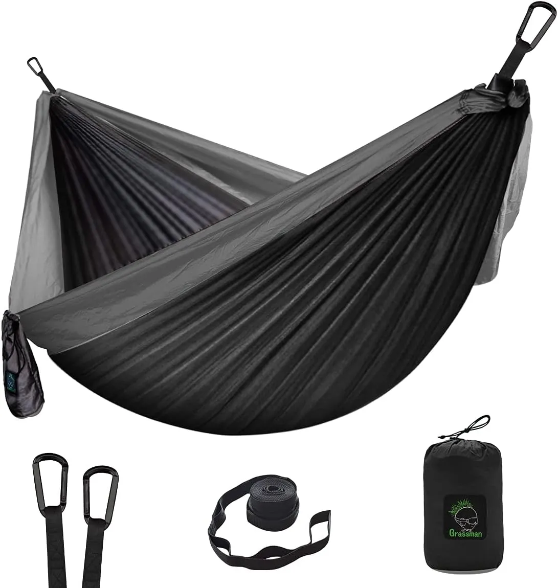 Grassman Camping Hammock Double & Single Portable Hammock with Tree Straps, Lightweight Nylon Parachute Hammocks Camping Accessories Gear for Indoor Outdoor Backpacking, Travel, Hiking, Beach