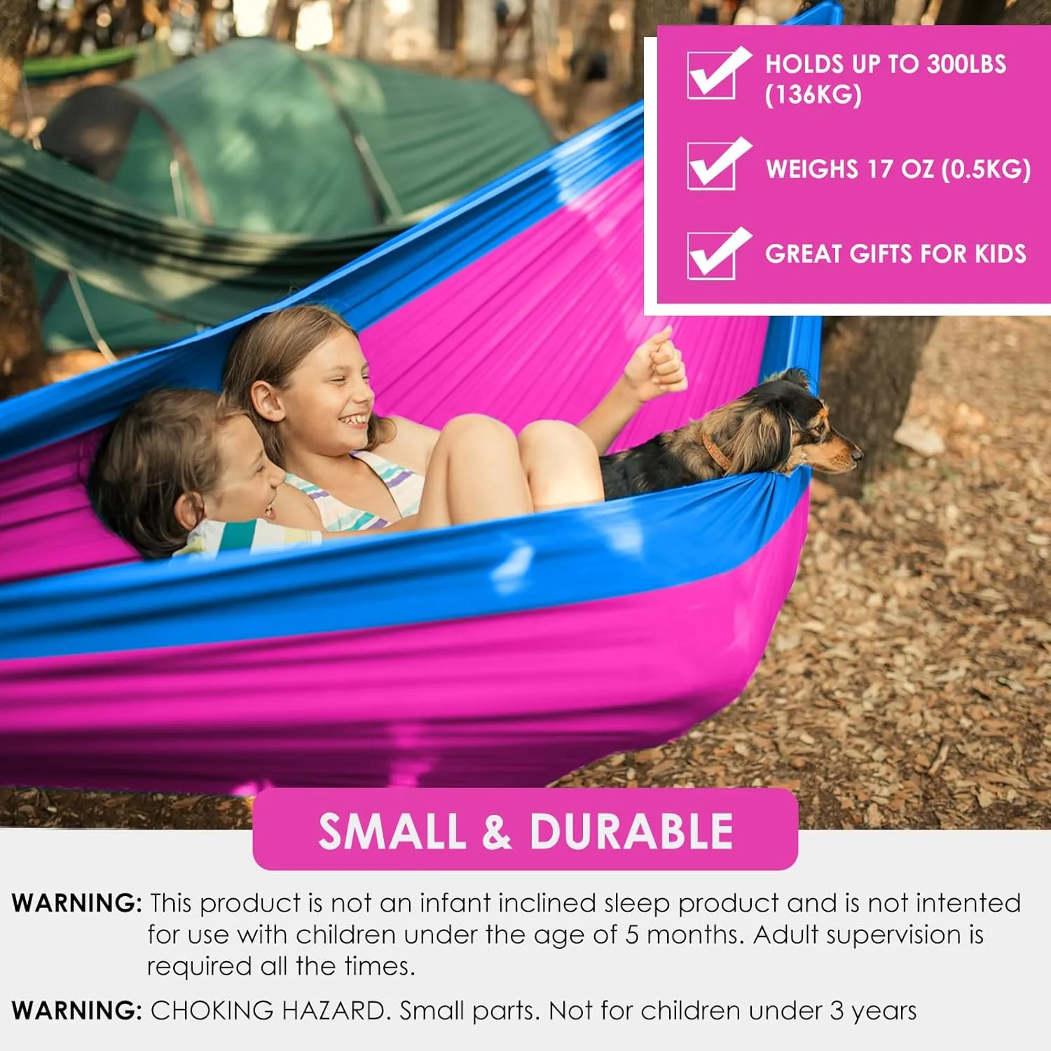 GRASSMAN Kids Hammock-Small Camping hammocks, Portable Camping Gear for Child Indoor/Outdoor use, with Tree Straps & Carabiners Fuchsia