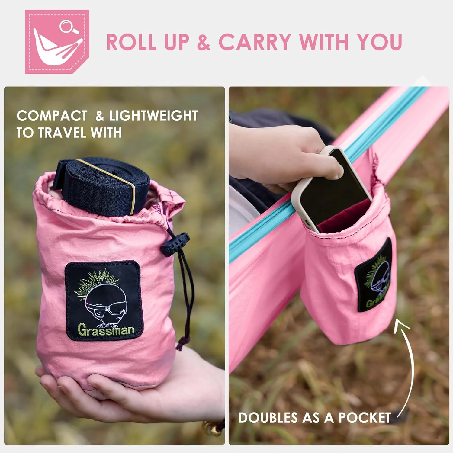 GRASSMAN Kids Hammock-Small Camping hammocks, Portable Camping Gear for Child Indoor/Outdoor use, with Tree Straps & Carabiners Pink & Blue