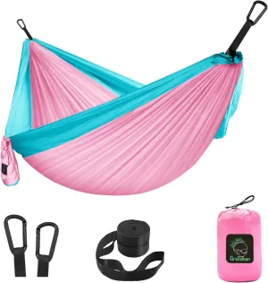 GRASSMAN Kids Hammock-Small Camping hammocks, Portable Camping Gear for Child Indoor/Outdoor use, with Tree Straps & Carabiners Pink & Blue