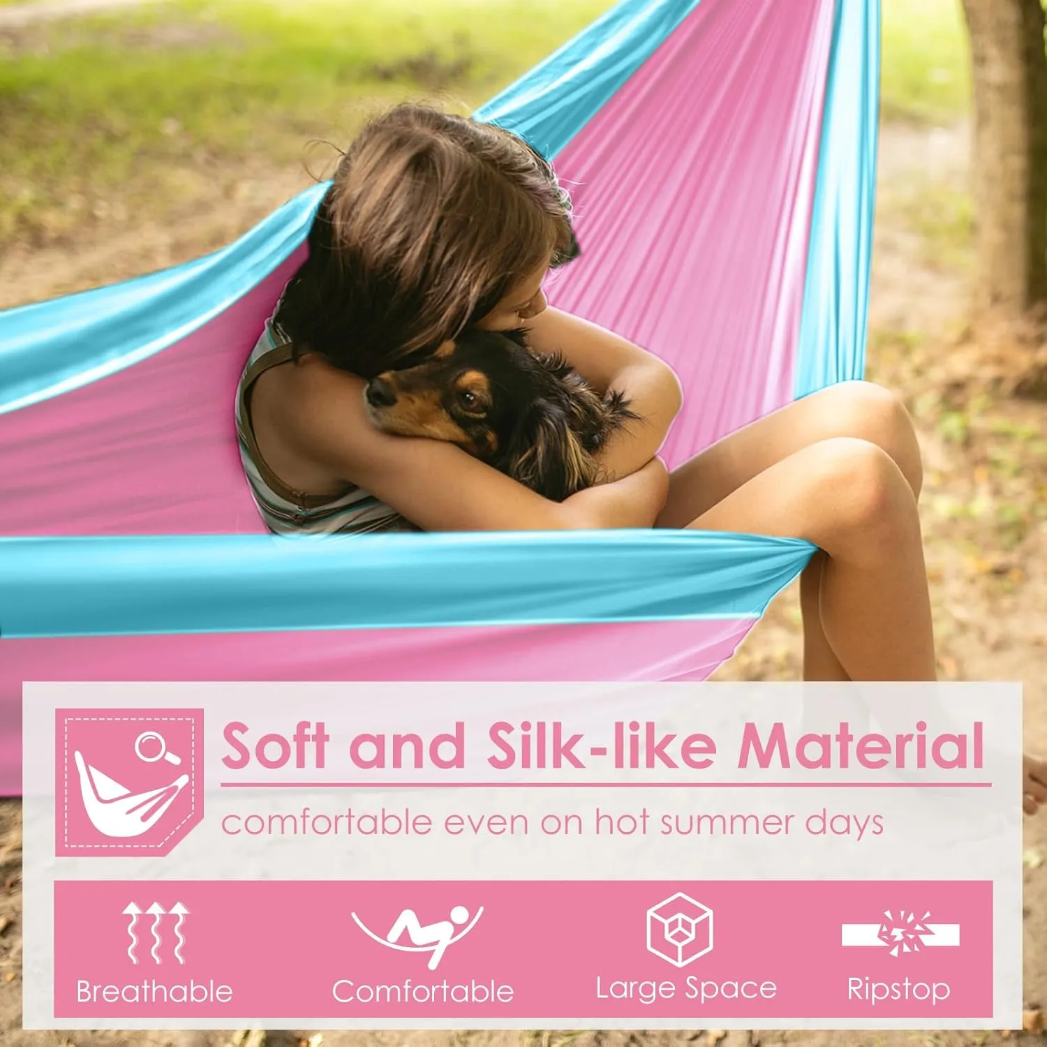 GRASSMAN Kids Hammock-Small Camping hammocks, Portable Camping Gear for Child Indoor/Outdoor use, with Tree Straps & Carabiners Pink & Blue