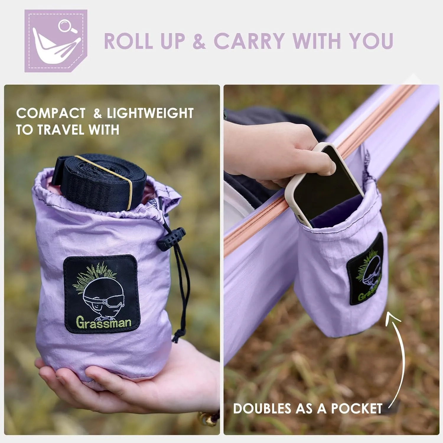 GRASSMAN Kids Hammock-Small Camping hammocks, Portable Camping Gear for Child Indoor/Outdoor use, with Tree Straps & Carabiners Purple