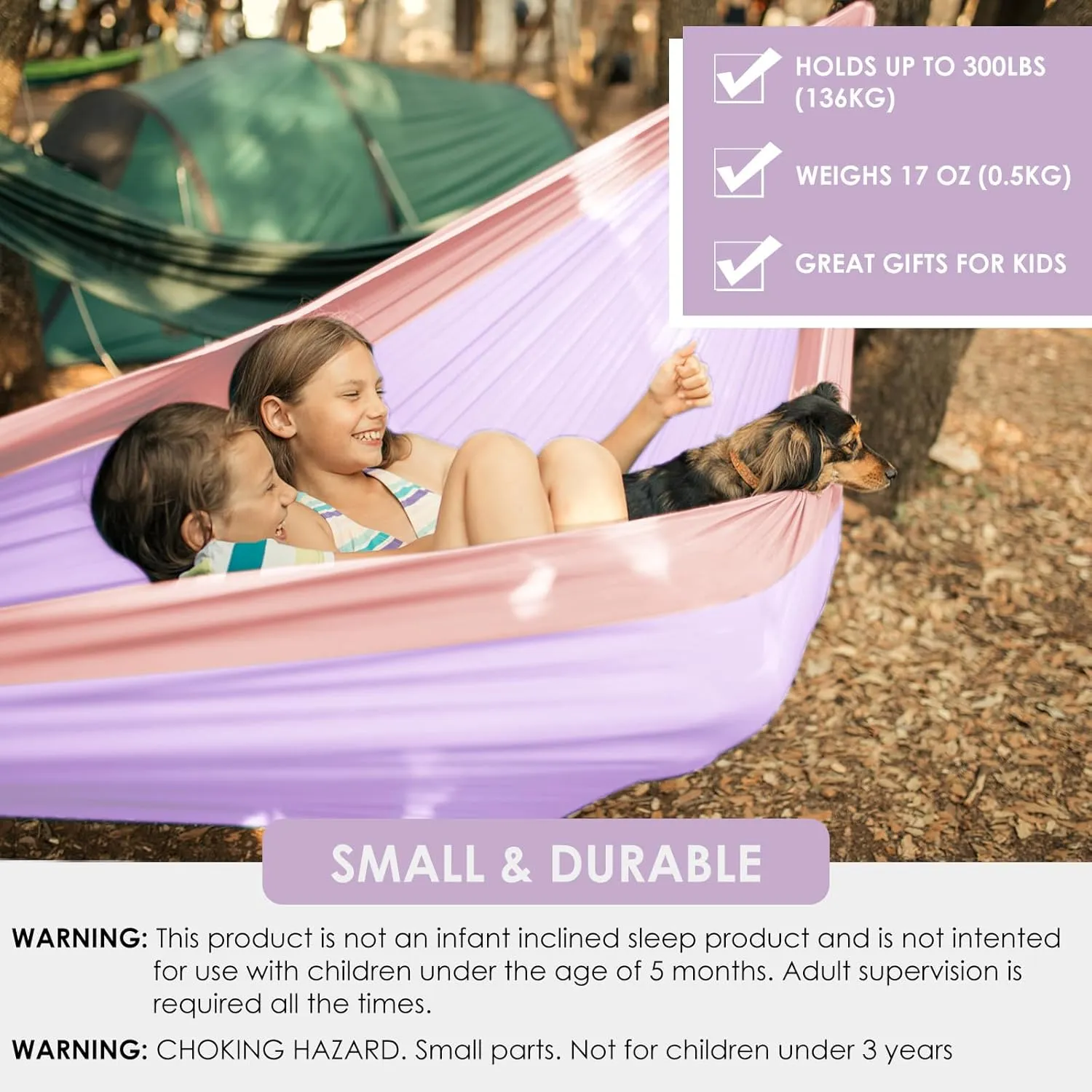 GRASSMAN Kids Hammock-Small Camping hammocks, Portable Camping Gear for Child Indoor/Outdoor use, with Tree Straps & Carabiners Purple