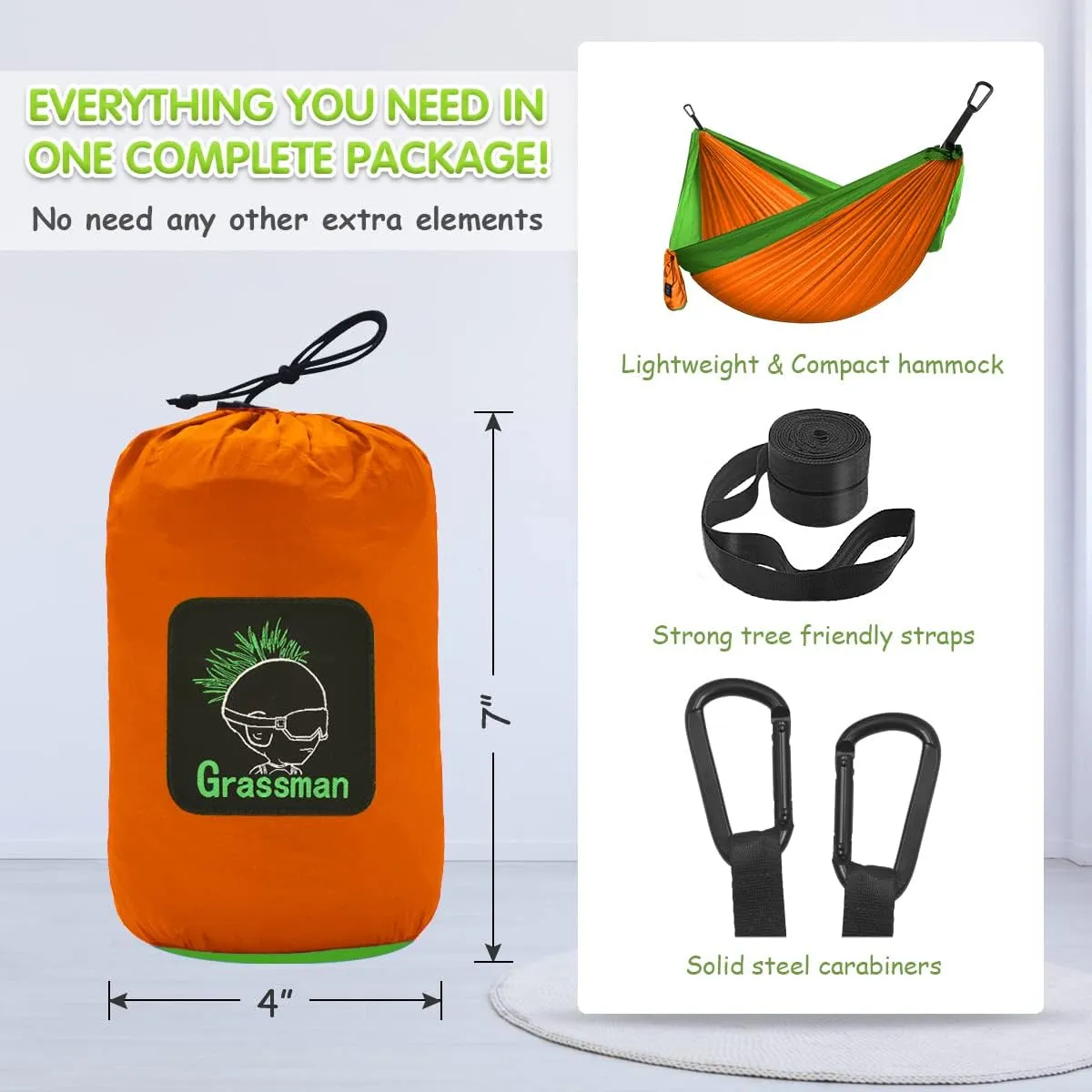 Grassman Kids Small Hammock for Camping Portable Hammock for Child Girls Boys Ultralight Backpack Mini Hammocks with Straps Orange