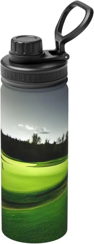 Green Golf Course Sports Insulated Water Bottle - Premium 18 oz. Stainless Steel Hydration Bottle for Outdoor Enthusiasts