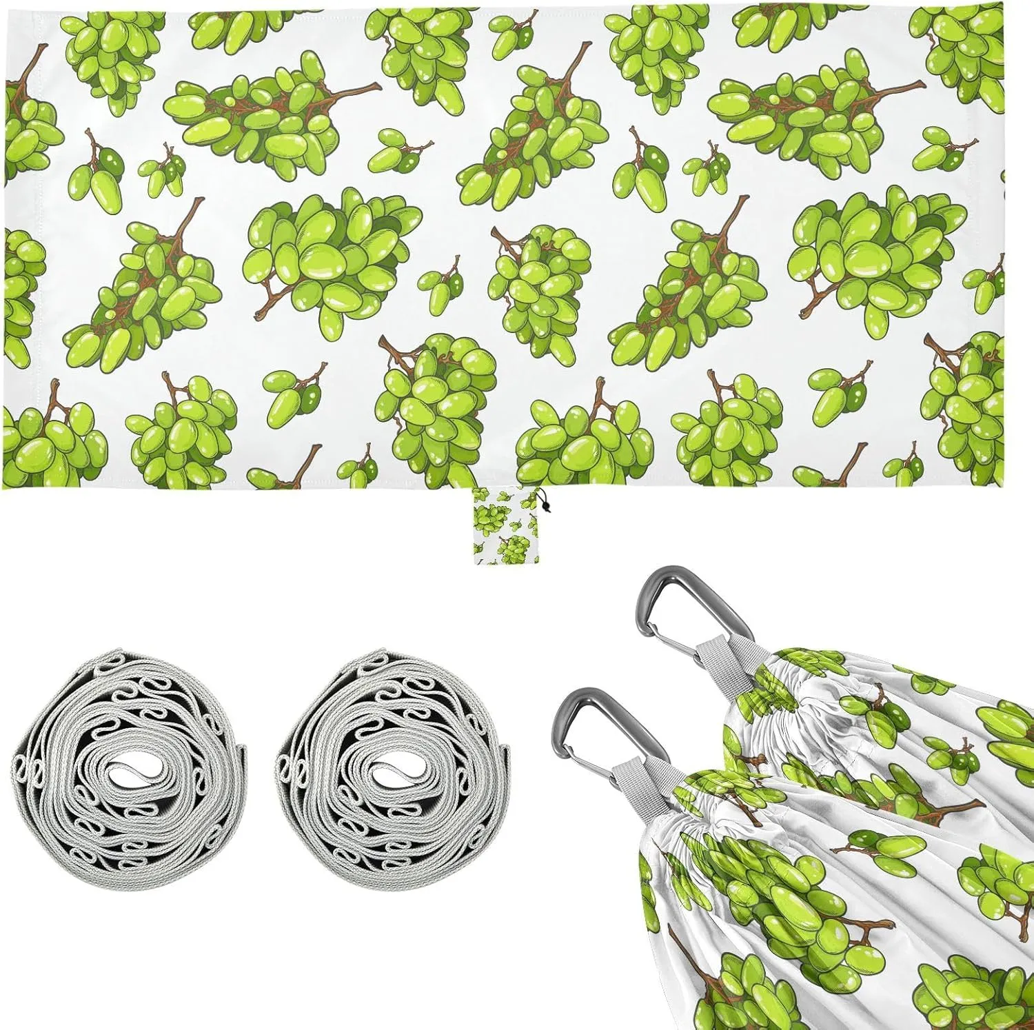 Green Grape Patterns Camping Hammock with Tree Straps, Portable Lightweight Parachute Hammocks Camping Accessories Gear for Indoor Outdoor Backpacking Travel Hiking Beach