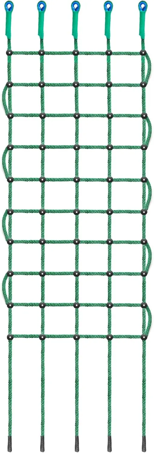 Green Rope Climbing Ladder - Indoor Climbing Net, Outdoor Cargo Webbing Net, 100% Polyester Fiber Rope Ladder, with Installation Drill Bit and Binding Rope. (Set4: 6V * 8H (72" L * 45" W))