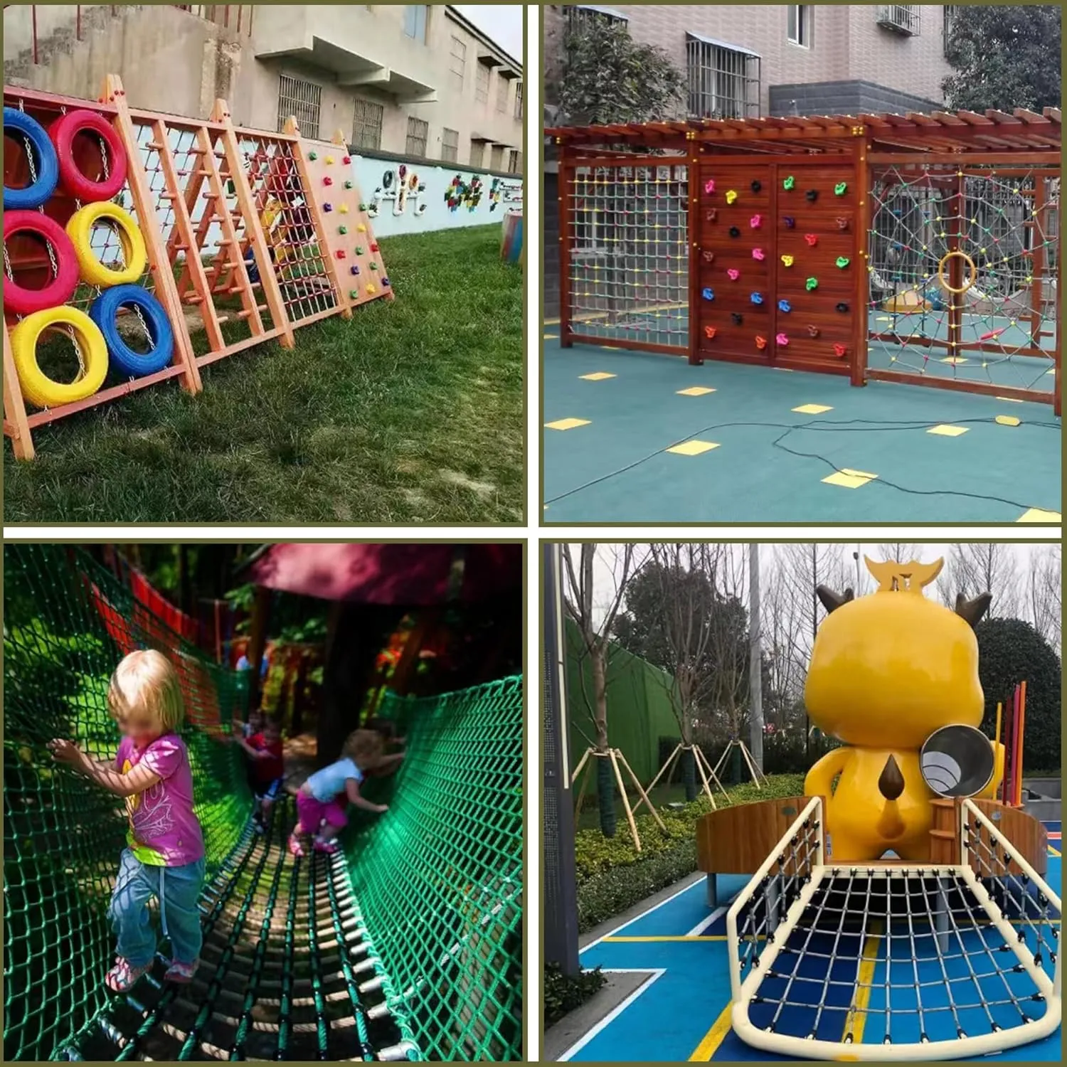 Green Rope Climbing Ladder - Indoor Climbing Net, Outdoor Cargo Webbing Net, 100% Polyester Fiber Rope Ladder, with Installation Drill Bit and Binding Rope. (Set4: 6V * 8H (72" L * 45" W))