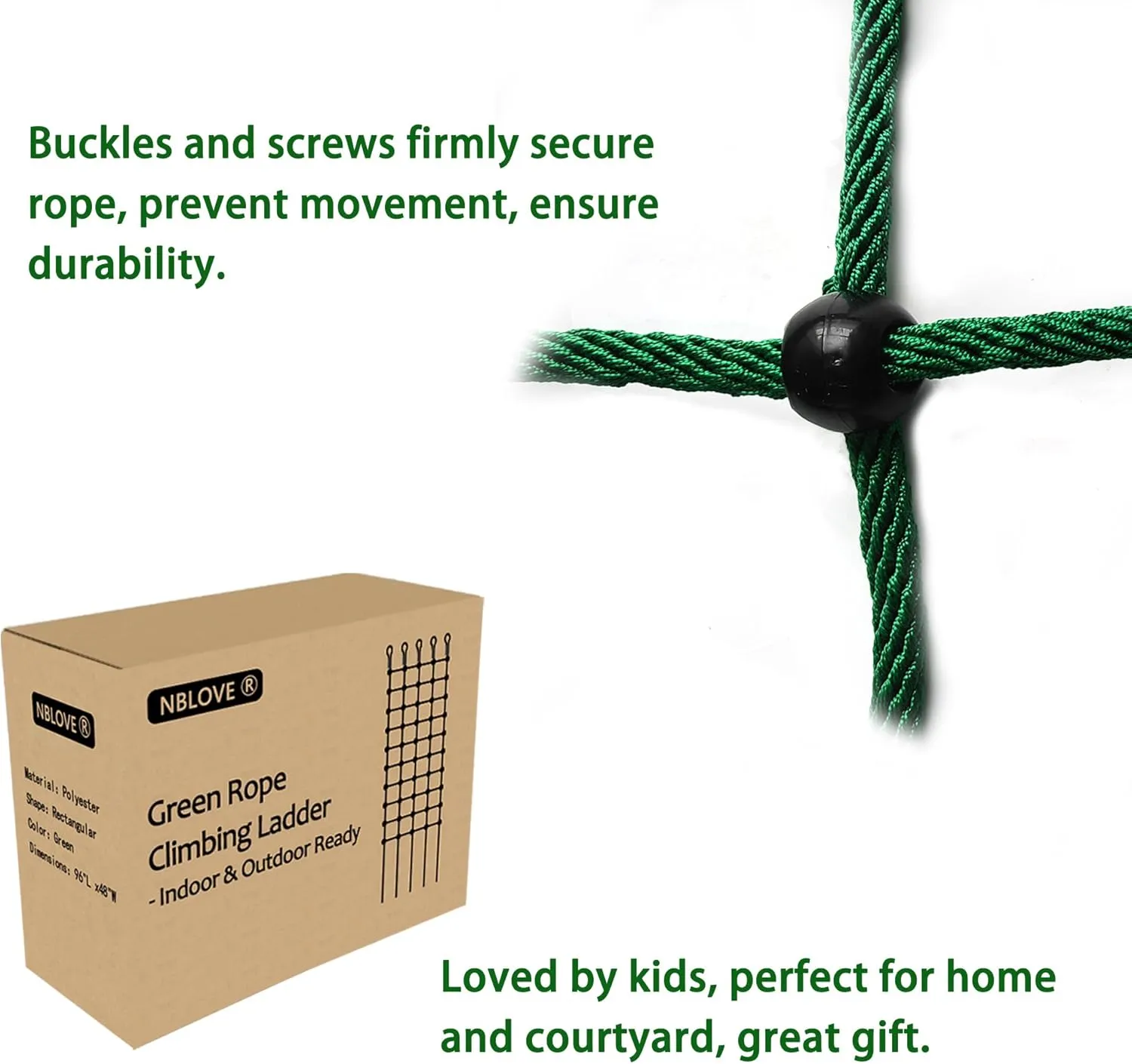 Green Rope Climbing Ladder - Indoor Climbing Net, Outdoor Cargo Webbing Net, 100% Polyester Fiber Rope Ladder, with Installation Drill Bit and Binding Rope. (Set4: 6V * 8H (72" L * 45" W))