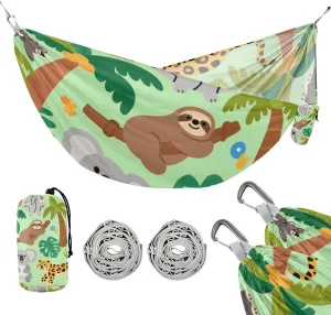 Green Safari Animal Tree 330lb Capacity Outdoor Hammocks with Hanging Rope Fabric Hammock for Patio Backyard Lounge Base Base para hamaca