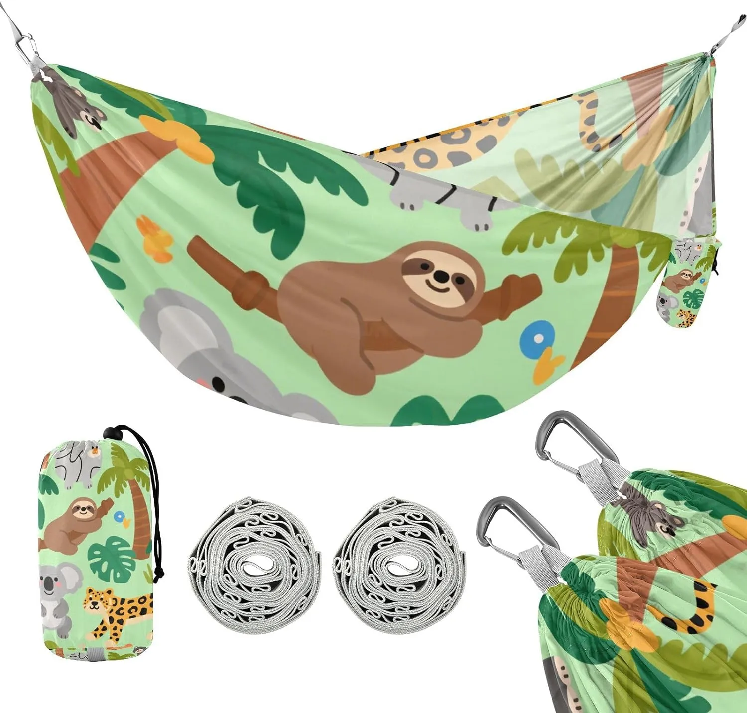 Green Safari Animal Tree 330lb Capacity Outdoor Hammocks with Hanging Rope Fabric Hammock for Patio Backyard Lounge Base Base para hamaca