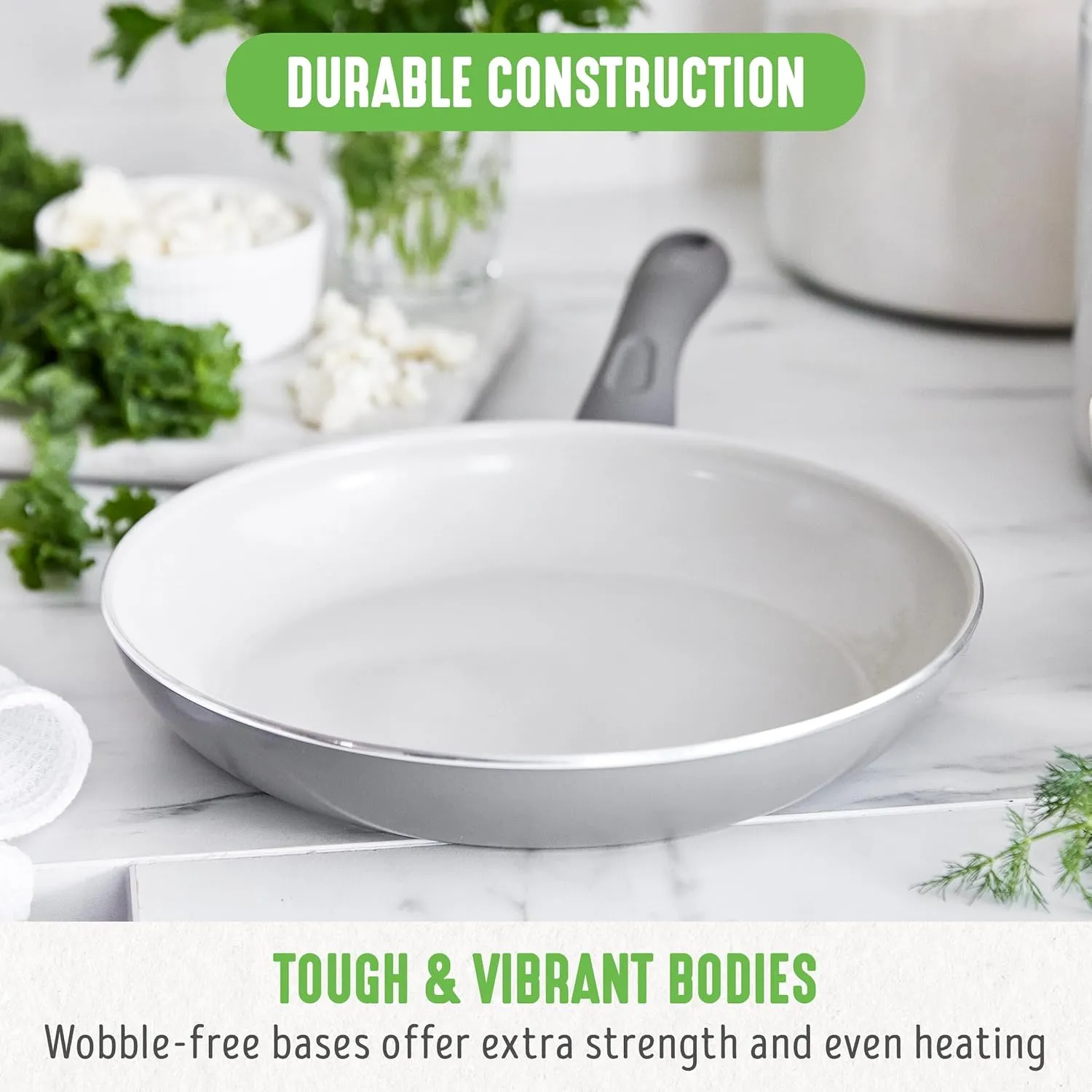 GreenLife Soft Grip 12" Frying pan, Non-Toxic PFAS-Free Ceramic Nonstick, Stay-Cool Handles, Wobble Free, Dishwasher & Oven Safe, Grey