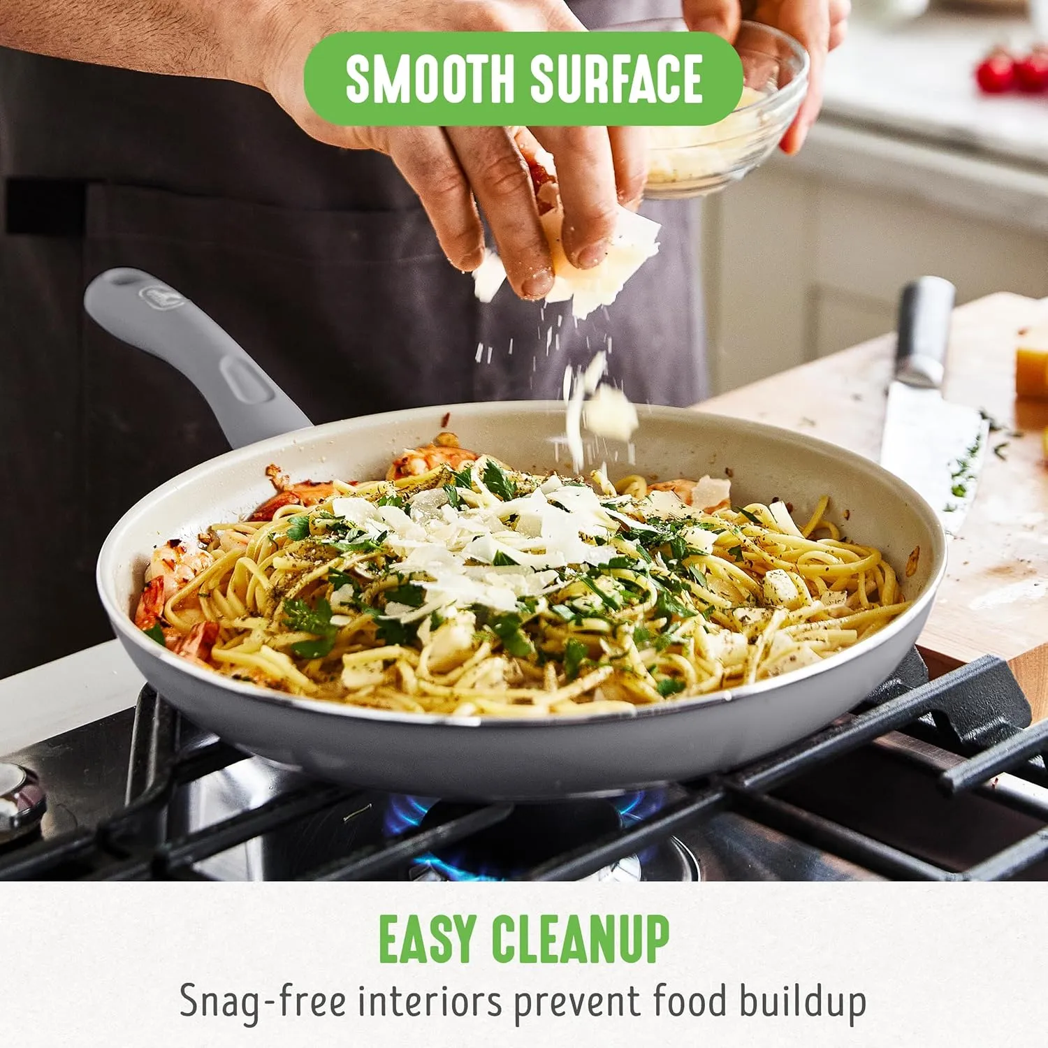 GreenLife Soft Grip 12" Frying pan, Non-Toxic PFAS-Free Ceramic Nonstick, Stay-Cool Handles, Wobble Free, Dishwasher & Oven Safe, Grey