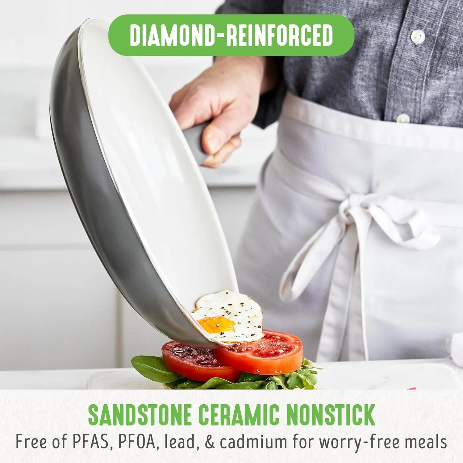 GreenLife Soft Grip 12" Frying pan, Non-Toxic PFAS-Free Ceramic Nonstick, Stay-Cool Handles, Wobble Free, Dishwasher & Oven Safe, Grey