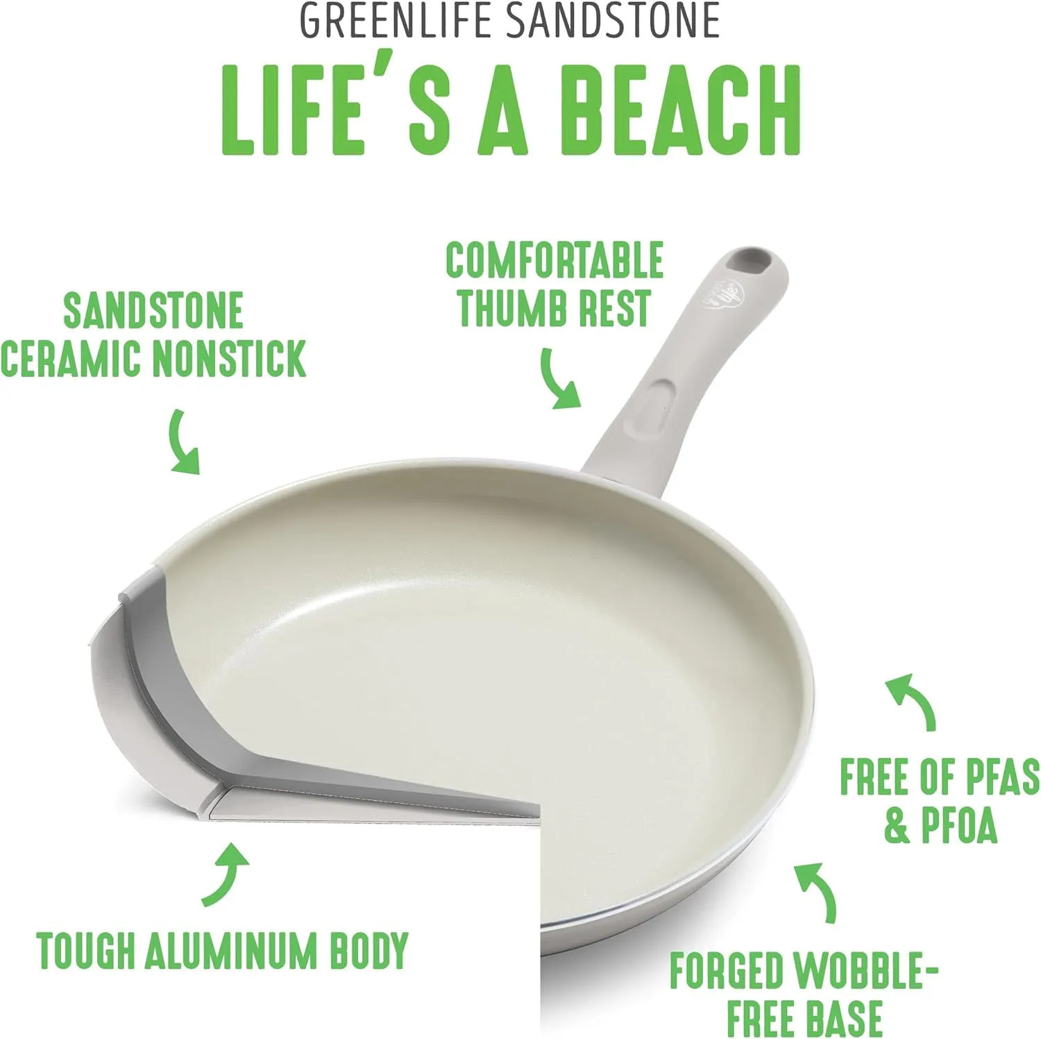 GreenLife Soft Grip 12" Frying pan, Non-Toxic PFAS-Free Ceramic Nonstick, Stay-Cool Handles, Wobble Free, Dishwasher & Oven Safe, Grey