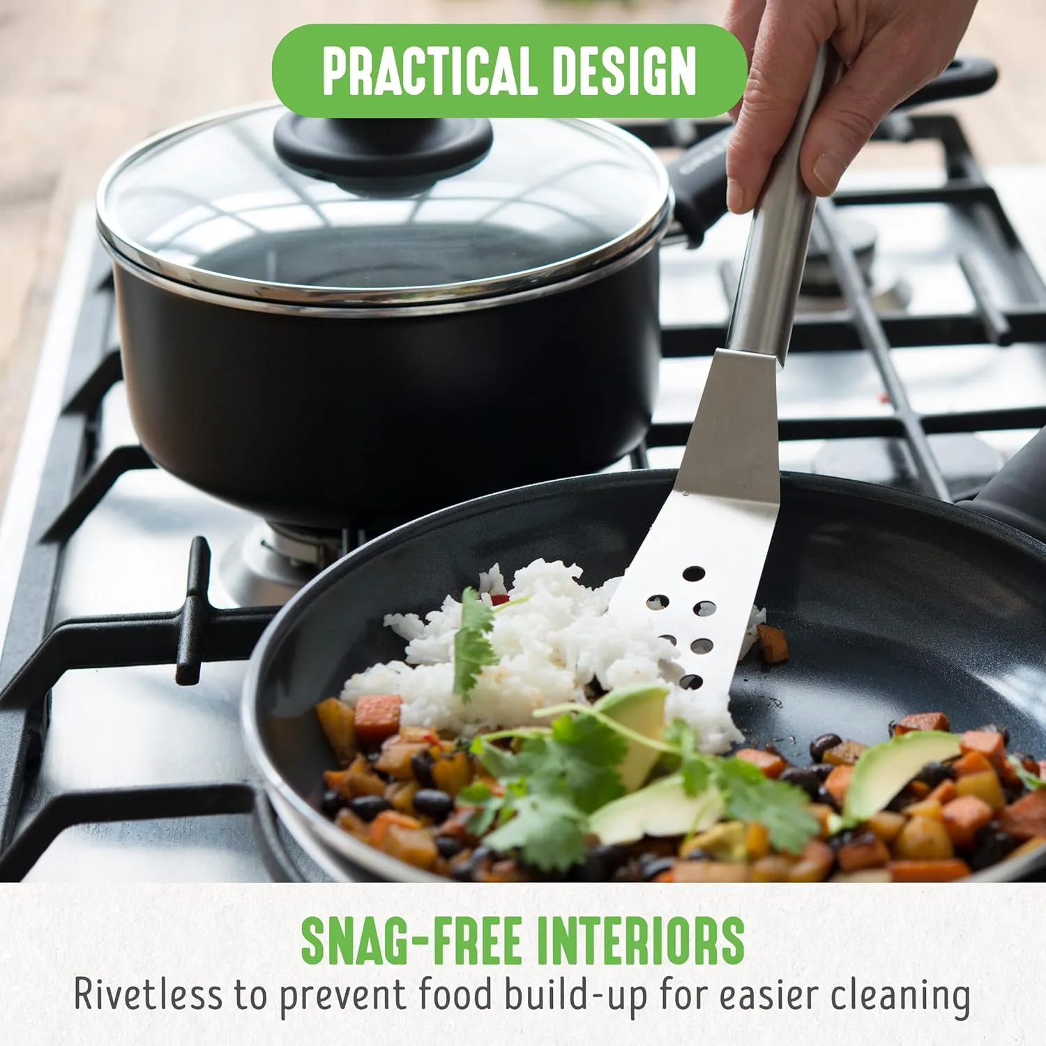 GreenLife Soft Grip 16 Piece Cookware Set, Non-Toxic PFAS-Free Ceramic Nonstick, Frying, Sauce, Saute, Utensils, Glass Lids, Stay-Cool Handles, Wobble Free, Dishwasher & Oven Safe, Black Diamond