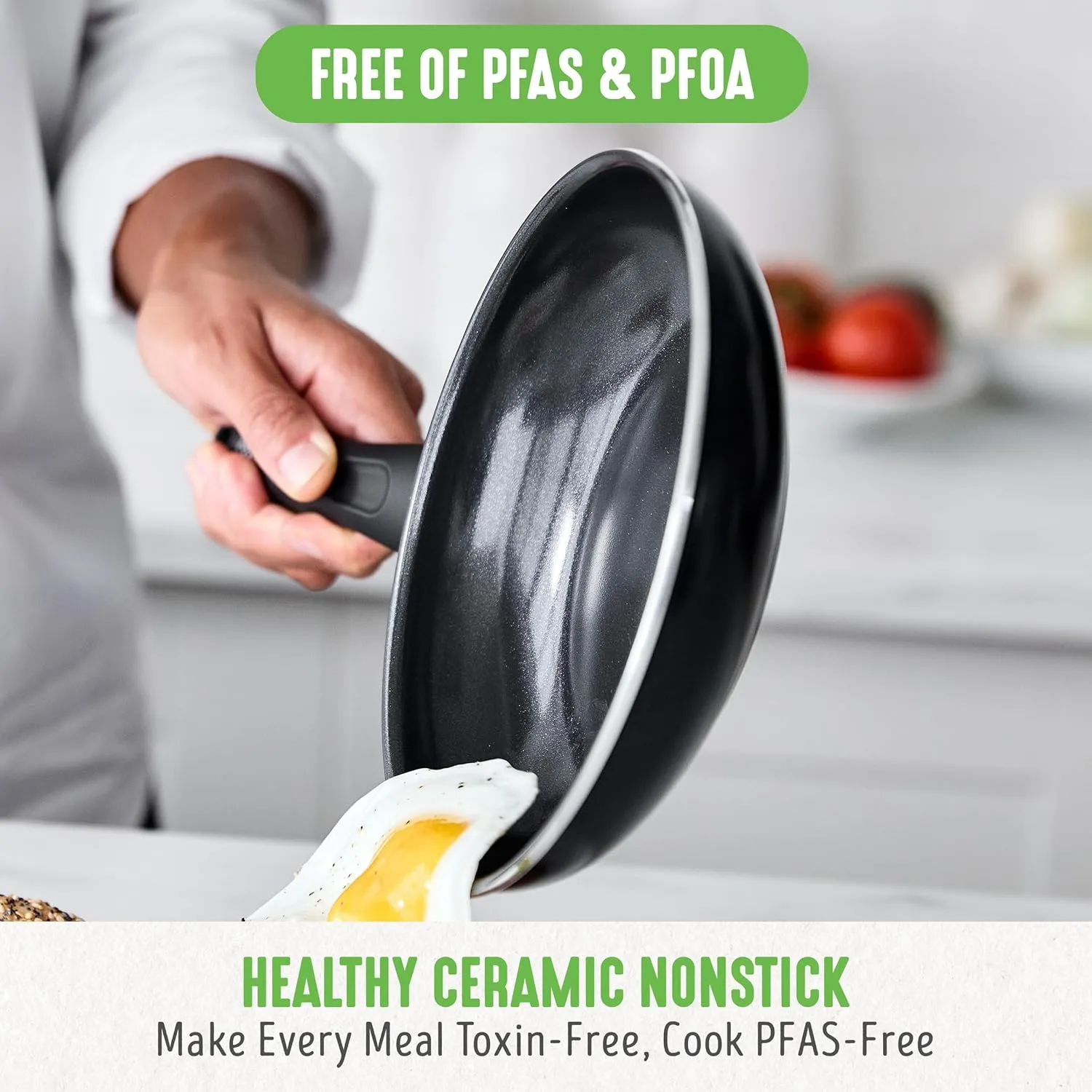 GreenLife Soft Grip 16 Piece Cookware Set, Non-Toxic PFAS-Free Ceramic Nonstick, Frying, Sauce, Saute, Utensils, Glass Lids, Stay-Cool Handles, Wobble Free, Dishwasher & Oven Safe, Black Diamond