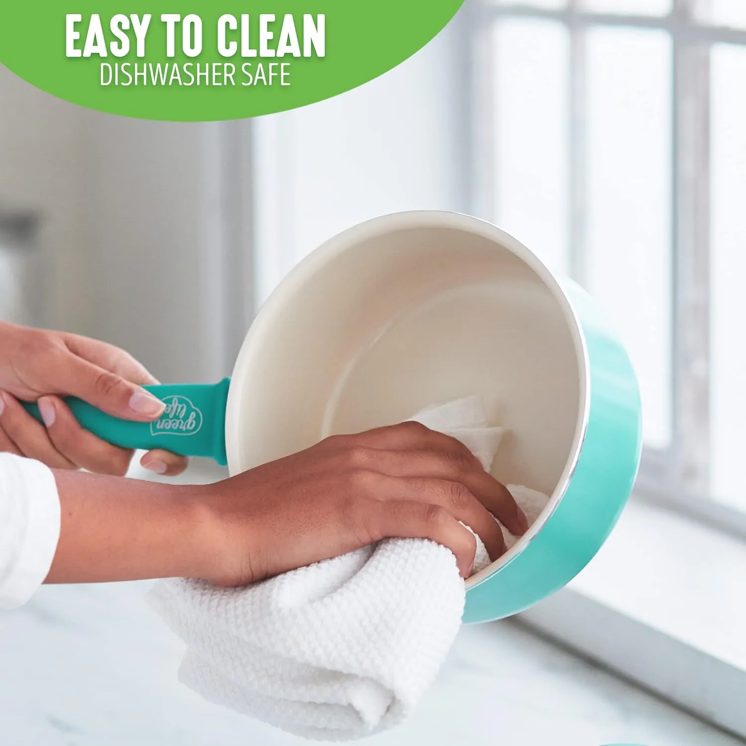 GreenLife Soft Grip 1QT and 2QT Saucepan Set, Non Toxic PFAS-Free Ceramic Nonstick, Glass Lids, Stay Cool Handles, Wobble Free Base, Dishwasher & Oven Safe, Easy Clean, Multipurpose, Turquoise