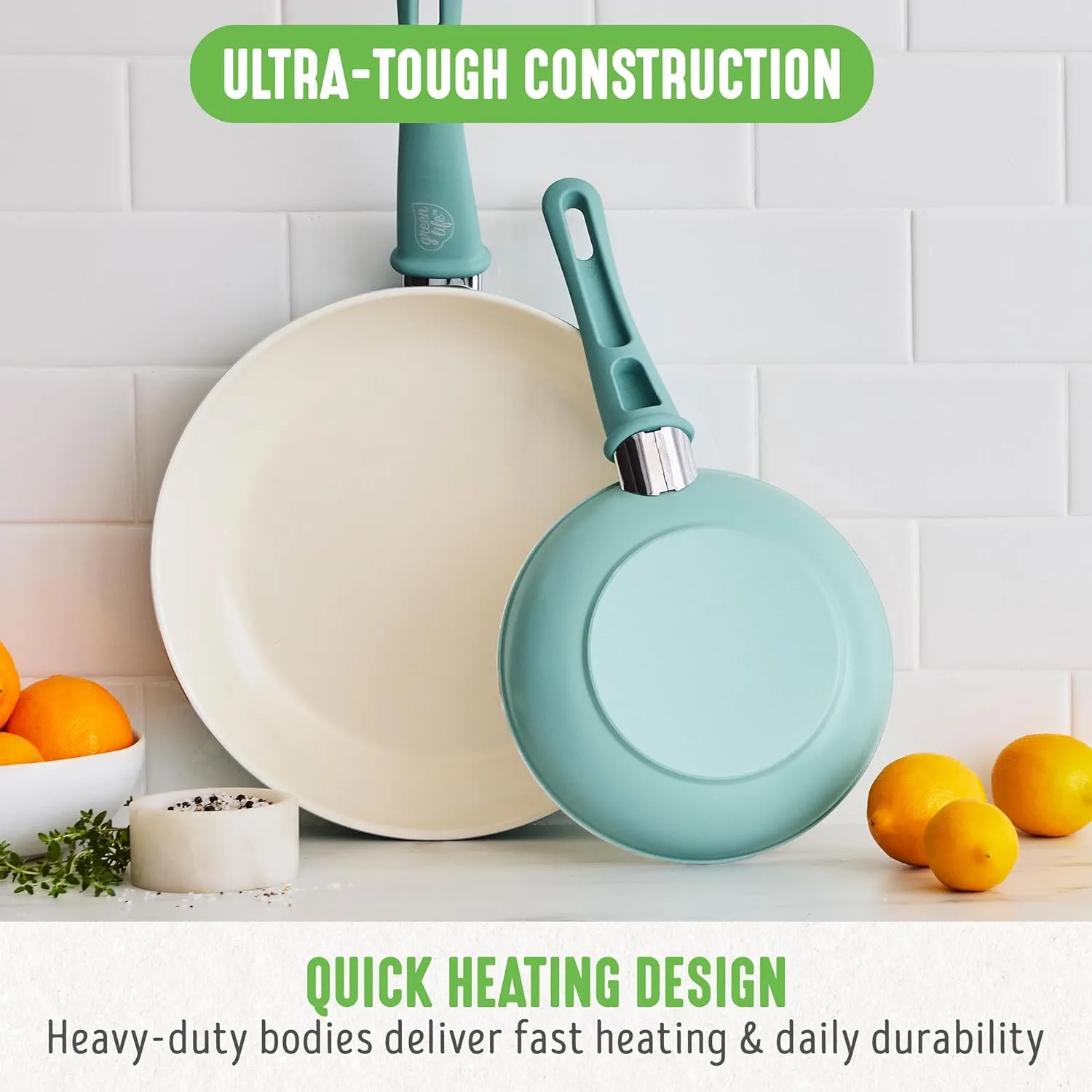 GreenLife Soft Grip Healthy Ceramic Nonstick 7" and 10" Frying Pan Set, Non Toxic PFAS & PFOA-Free, Dishwasher Safe, Egg Omelet Skillet, Cookware for Easy Cooking, Kitchen Essentials, Turquoise