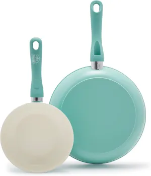 GreenLife Soft Grip Healthy Ceramic Nonstick 7" and 10" Frying Pan Set, Non Toxic PFAS & PFOA-Free, Dishwasher Safe, Egg Omelet Skillet, Cookware for Easy Cooking, Kitchen Essentials, Turquoise