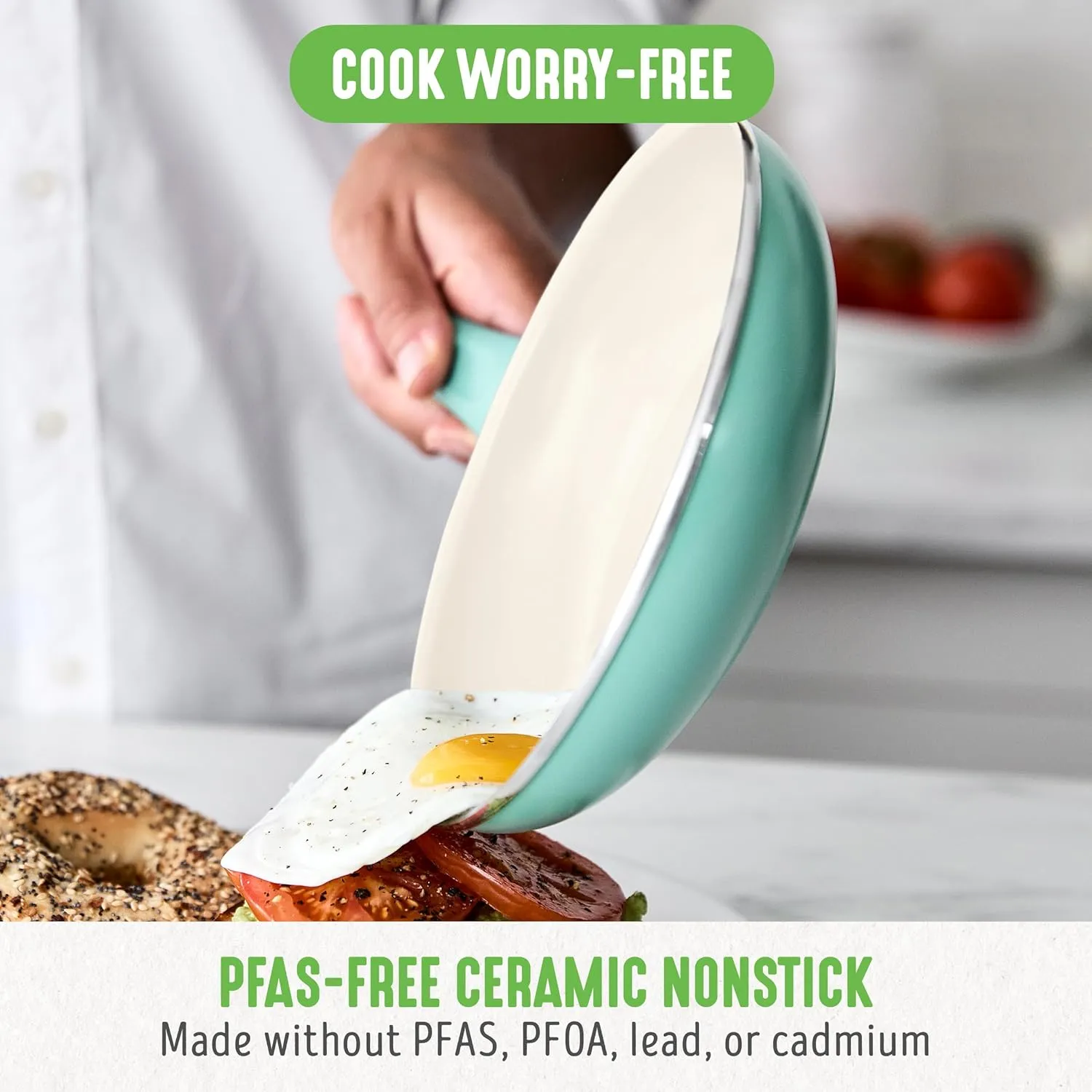 GreenLife Soft Grip Healthy Ceramic Nonstick 7" and 10" Frying Pan Set, Non Toxic PFAS & PFOA-Free, Dishwasher Safe, Egg Omelet Skillet, Cookware for Easy Cooking, Kitchen Essentials, Turquoise