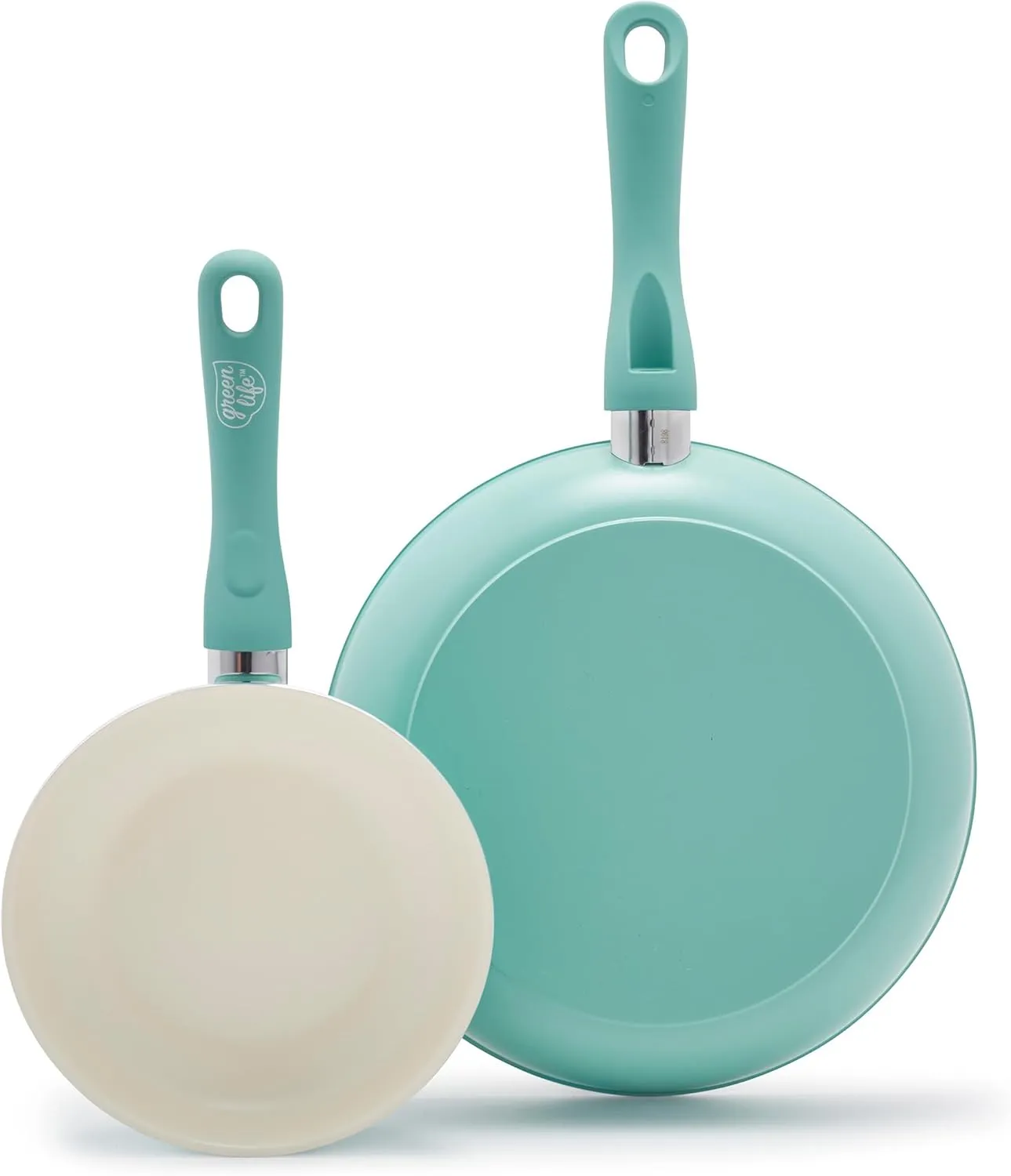 GreenLife Soft Grip Healthy Ceramic Nonstick 7" and 10" Frying Pan Set, Non Toxic PFAS & PFOA-Free, Dishwasher Safe, Egg Omelet Skillet, Cookware for Easy Cooking, Kitchen Essentials, Turquoise