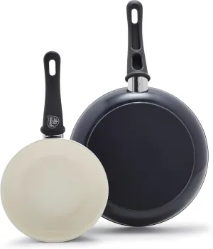 GreenLife Soft Grip Healthy Ceramic Nonstick 7" and 10" Frying Pan Set, PFAS & PFOA-Free, Dishwasher Safe, Egg Omelet Skillet, Cookware for Easy Cooking, Non-Stick Kitchen Essentials, Black and Cream