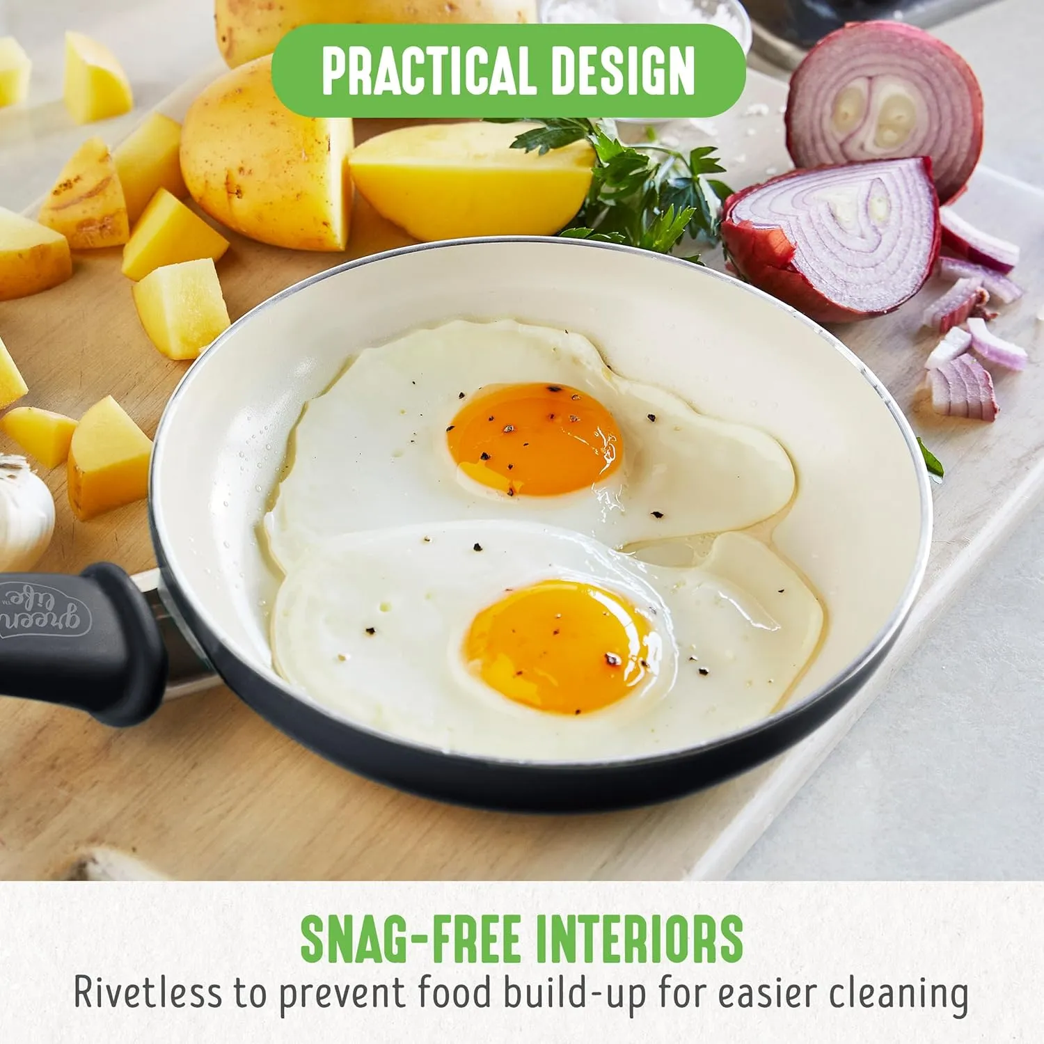 GreenLife Soft Grip Healthy Ceramic Nonstick 7" and 10" Frying Pan Set, PFAS & PFOA-Free, Dishwasher Safe, Egg Omelet Skillet, Cookware for Easy Cooking, Non-Stick Kitchen Essentials, Black and Cream