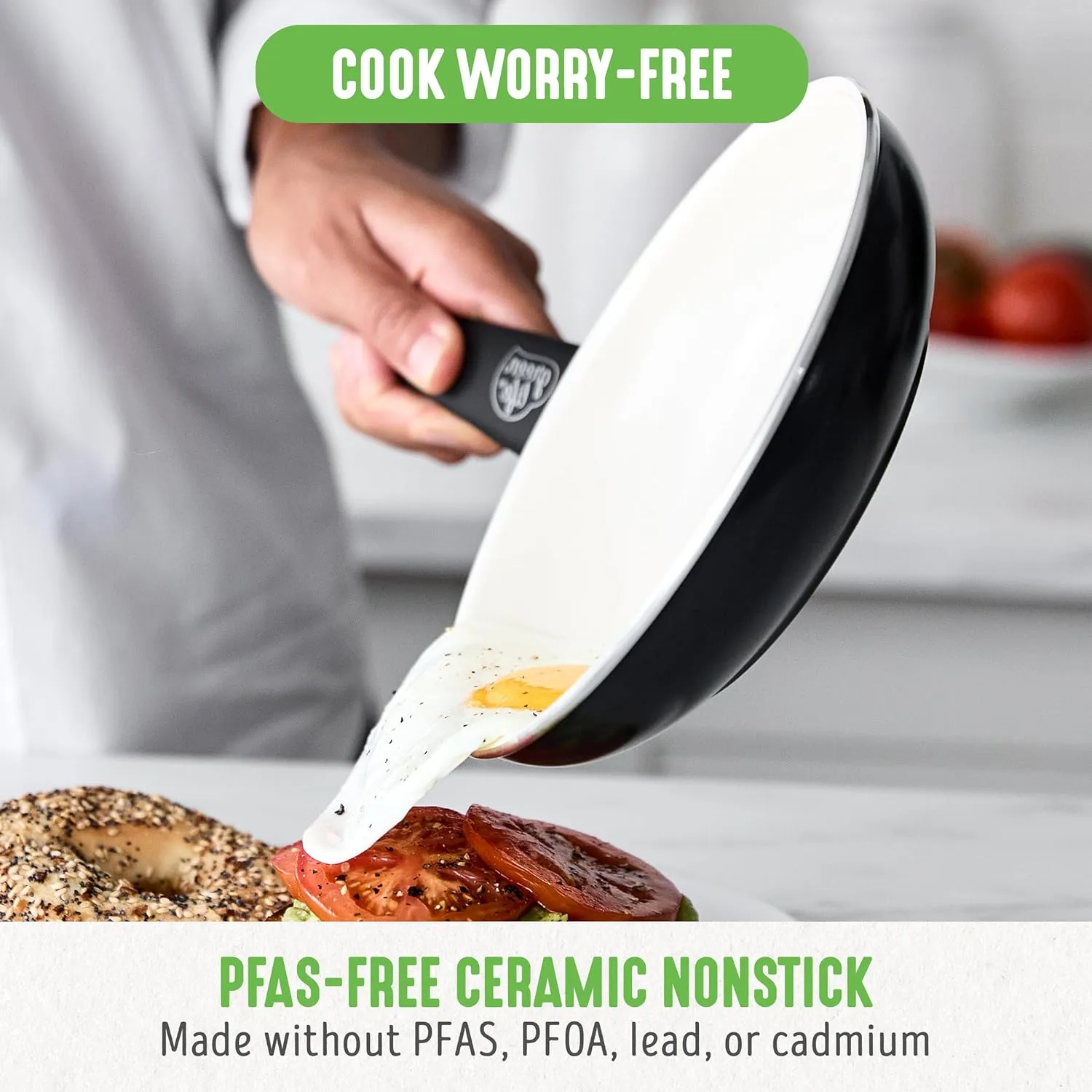 GreenLife Soft Grip Healthy Ceramic Nonstick 7" and 10" Frying Pan Set, PFAS & PFOA-Free, Dishwasher Safe, Egg Omelet Skillet, Cookware for Easy Cooking, Non-Stick Kitchen Essentials, Black and Cream
