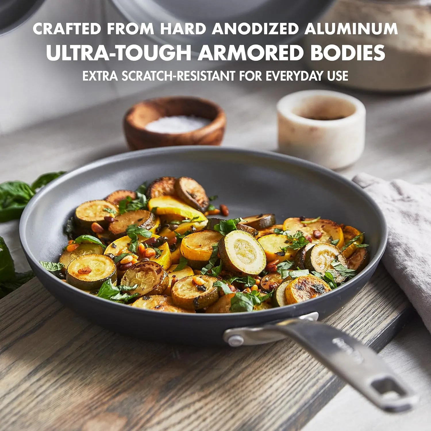 GreenPan Chatham Hard Anodized Healthy Ceramic Nonstick, 8" 9.5" and 11" 3 Piece Frying Pan Skillet Set, PFAS-Free, Dishwasher Safe, Oven and Broiler Safe, Gray