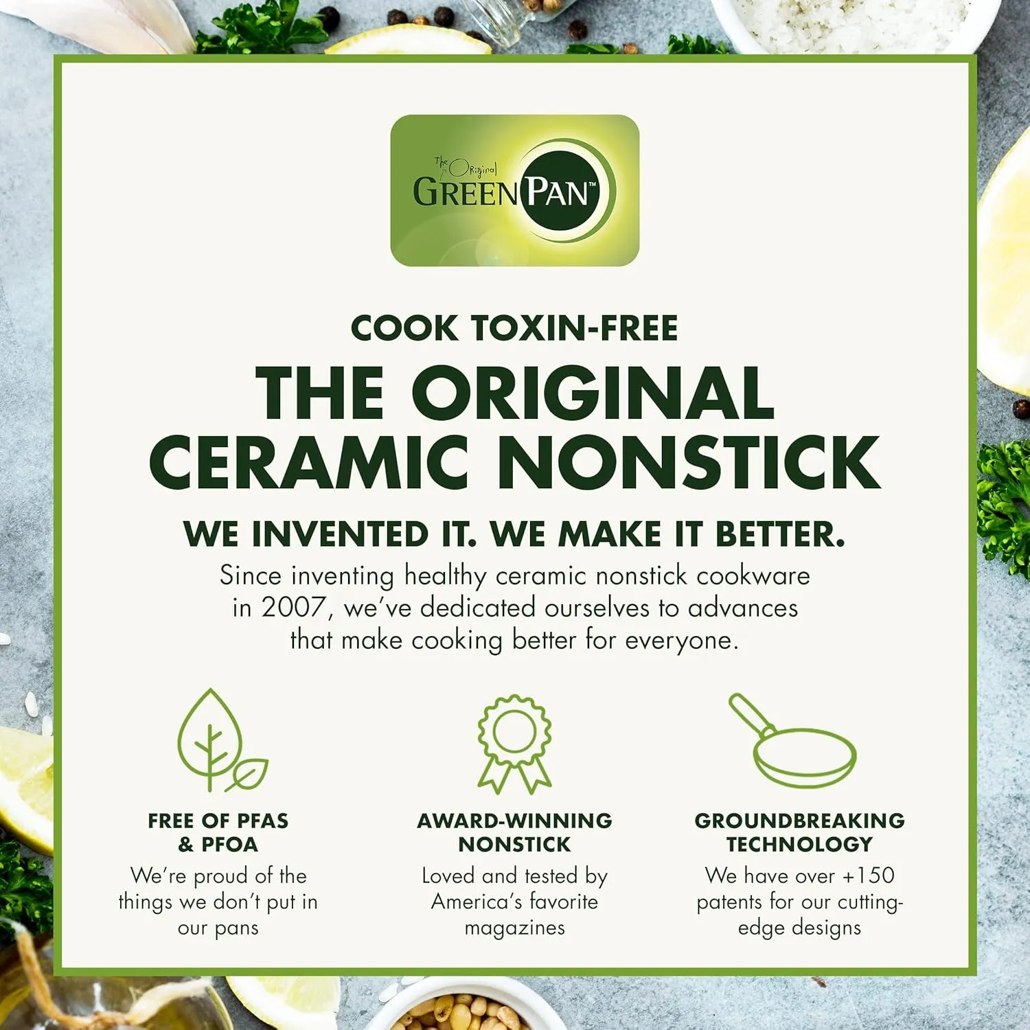 GreenPan Chatham Hard Anodized Healthy Ceramic Nonstick, 8" 9.5" and 11" 3 Piece Frying Pan Skillet Set, PFAS-Free, Dishwasher Safe, Oven and Broiler Safe, Gray