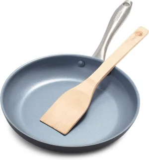 GreenPan Lima Ceramic Hard Anodized 10" Frying Pan Skillet Nonstick, Wood Spatula, PFAS/PFOA-Free Nontoxic Pots and Pans, Oven & Broiler Safe, Stainless Steel Handle, Cookware for Eggs & Omelet, Gray