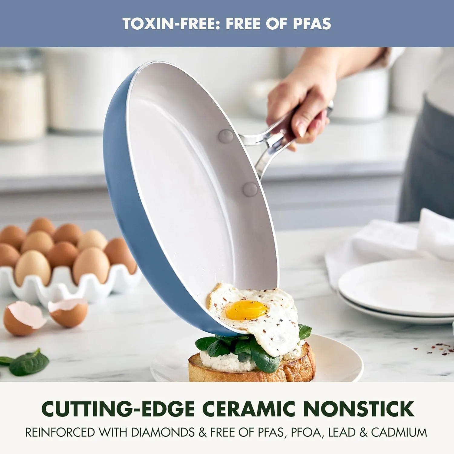 GreenPan Nova 10” Frying Pan Skillet and 4.37QT Sauté Pan with Lid, Oprah’s Favorite Things 2024, PFAS-Free Ceramic Nonstick, Induction Suitable, Sear, Fry, Broil, Dishwasher & Oven Safe, Ocean
