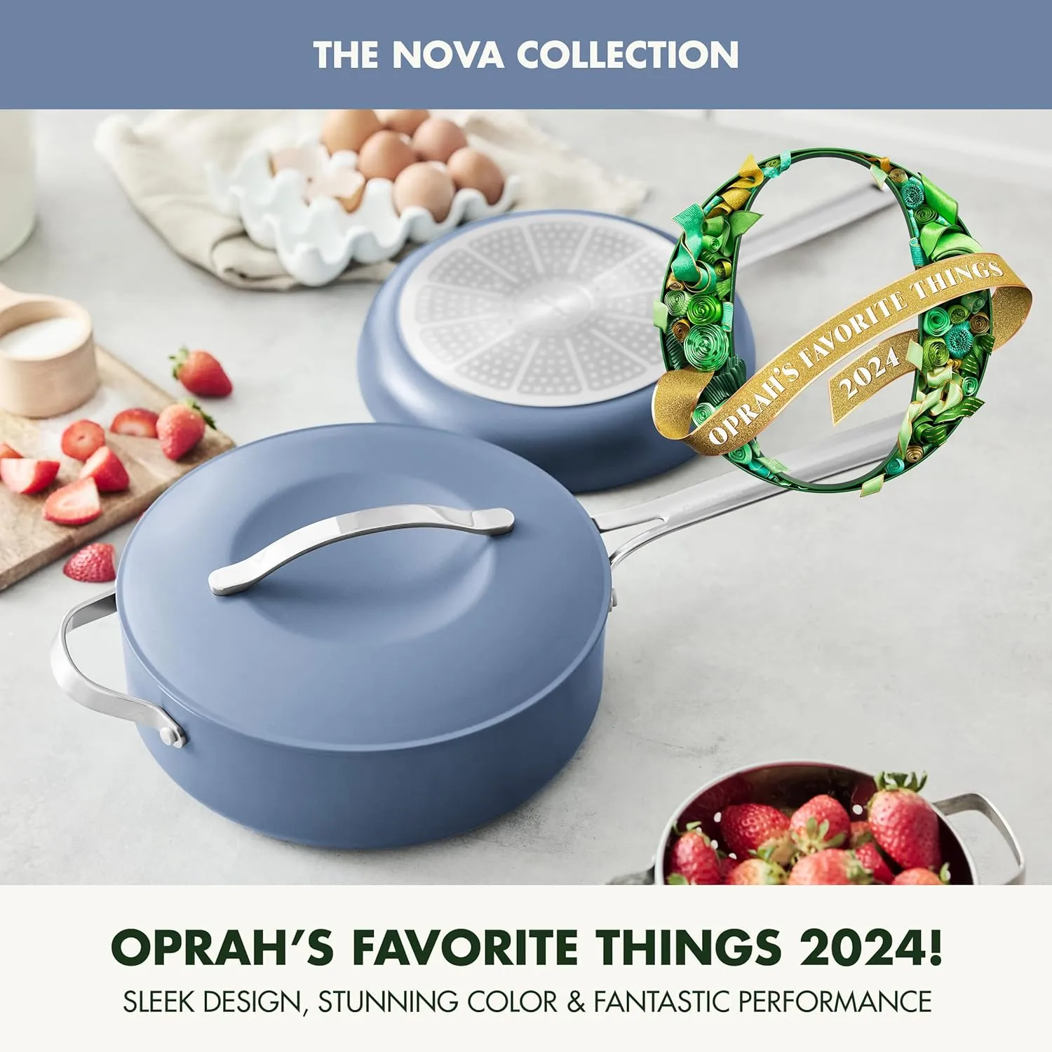 GreenPan Nova 10” Frying Pan Skillet and 4.37QT Sauté Pan with Lid, Oprah’s Favorite Things 2024, PFAS-Free Ceramic Nonstick, Induction Suitable, Sear, Fry, Broil, Dishwasher & Oven Safe, Ocean