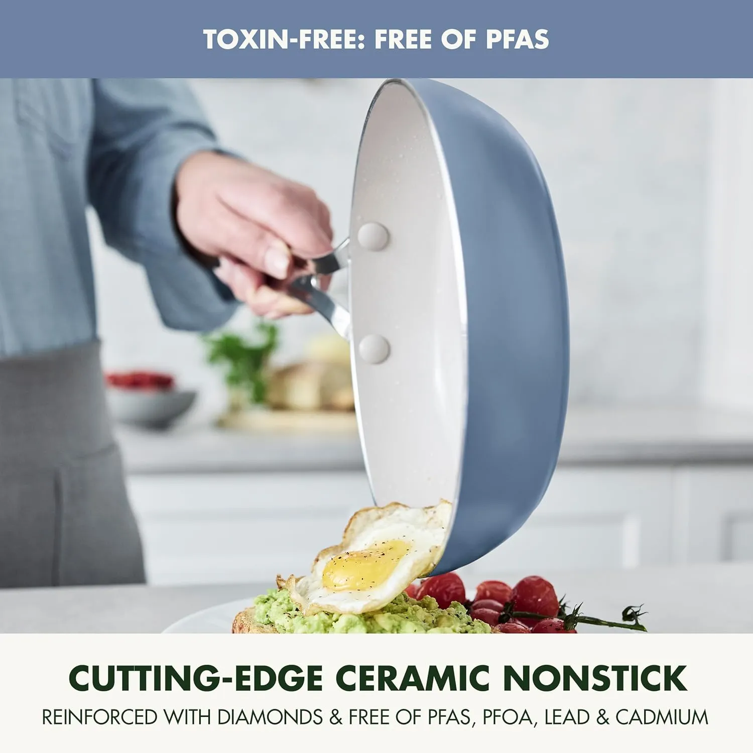 GreenPan Nova 8" Frying Pan Skillet, Oprah’s Favorite Things 2024, Ceramic Nonstick Cookware, PFAS Free, Toxin-Free, Induction Suitable, Dishwasher & Oven Safe, Durable, Easy Clean, Ocean