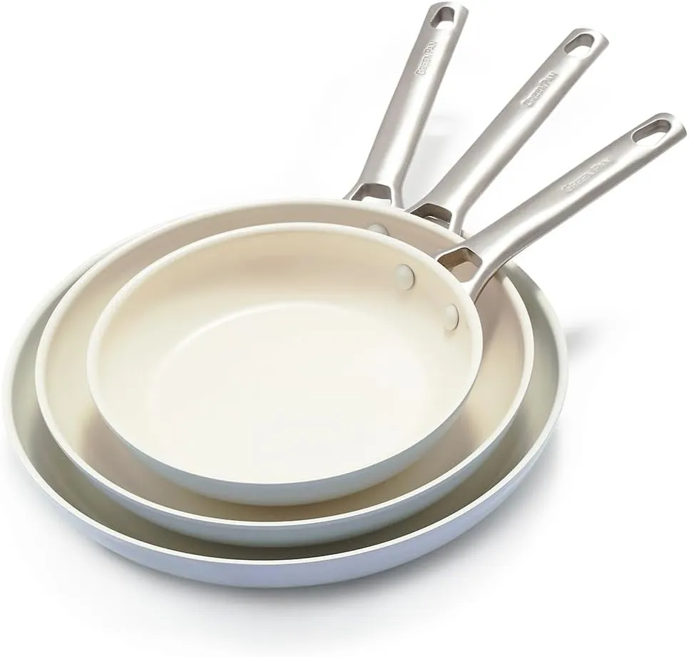 GreenPan Padova Pro 8" 10" and 12" Frying Pan Skillet Set, Hard Anodized Healthy Ceramic Nonstick PFAS-Free Cookware, Induction Suitable, Stainless Steel Handle Dishwasher and Oven Safe, Light Blue