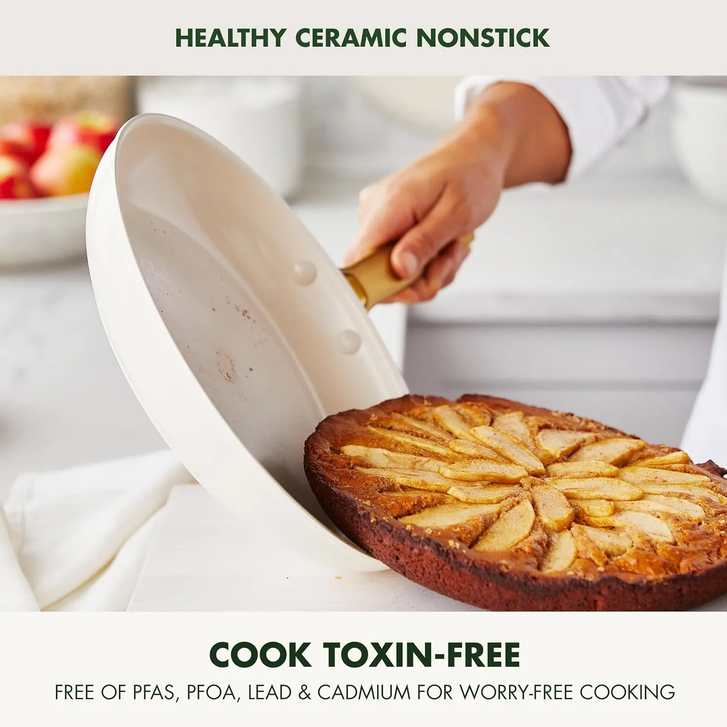 GreenPan Reserve Hard Anodized Healthy Ceramic Nonstick 8" 10" & 12" 3 Piece Frying Pan Skillet Set, Gold Handle, PFAS-Free, Dishwasher Safe, Oven Safe, Cream White