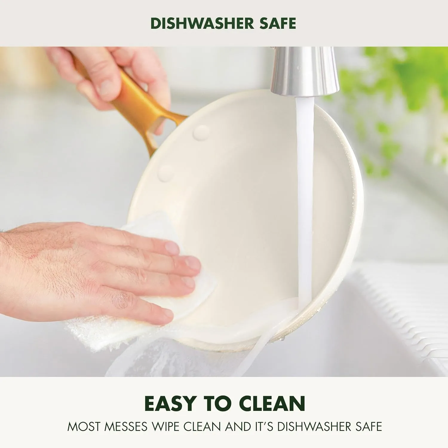 GreenPan Reserve Hard Anodized Healthy Ceramic Nonstick 8" 10" & 12" 3 Piece Frying Pan Skillet Set, Gold Handle, PFAS-Free, Dishwasher Safe, Oven Safe, Cream White