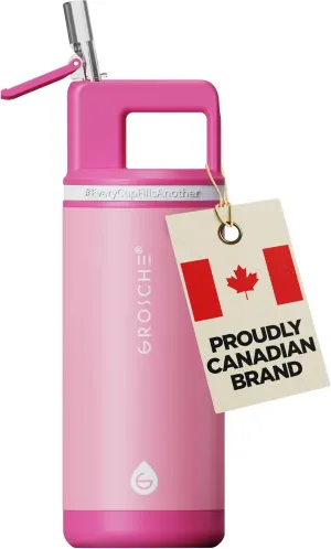 GROSCHE Alpine Flip n' Sip 16oz Insulated Kids Water Bottle - Stainless Steel, Leakproof Flask with Straw - Perfect for Gym, Travel & Outdoor Use - Keeps Water Cold upto 60 hrs - Flamingo Pink