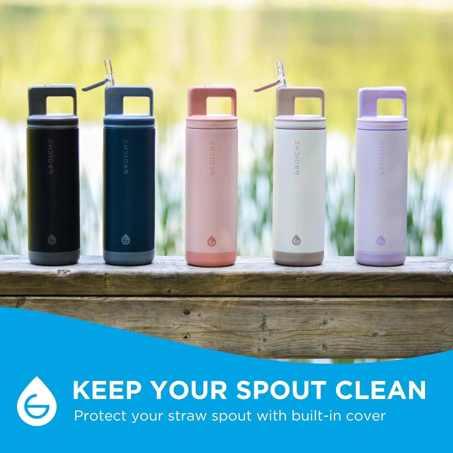 GROSCHE Alpine Flip n' Sip 20 oz Insulated Water Bottle - Stainless Steel, Leakproof Flask with Straw - Perfect for Gym, Travel & Outdoor Use - Keeps Water Cold up to 60 hrs - Cream White