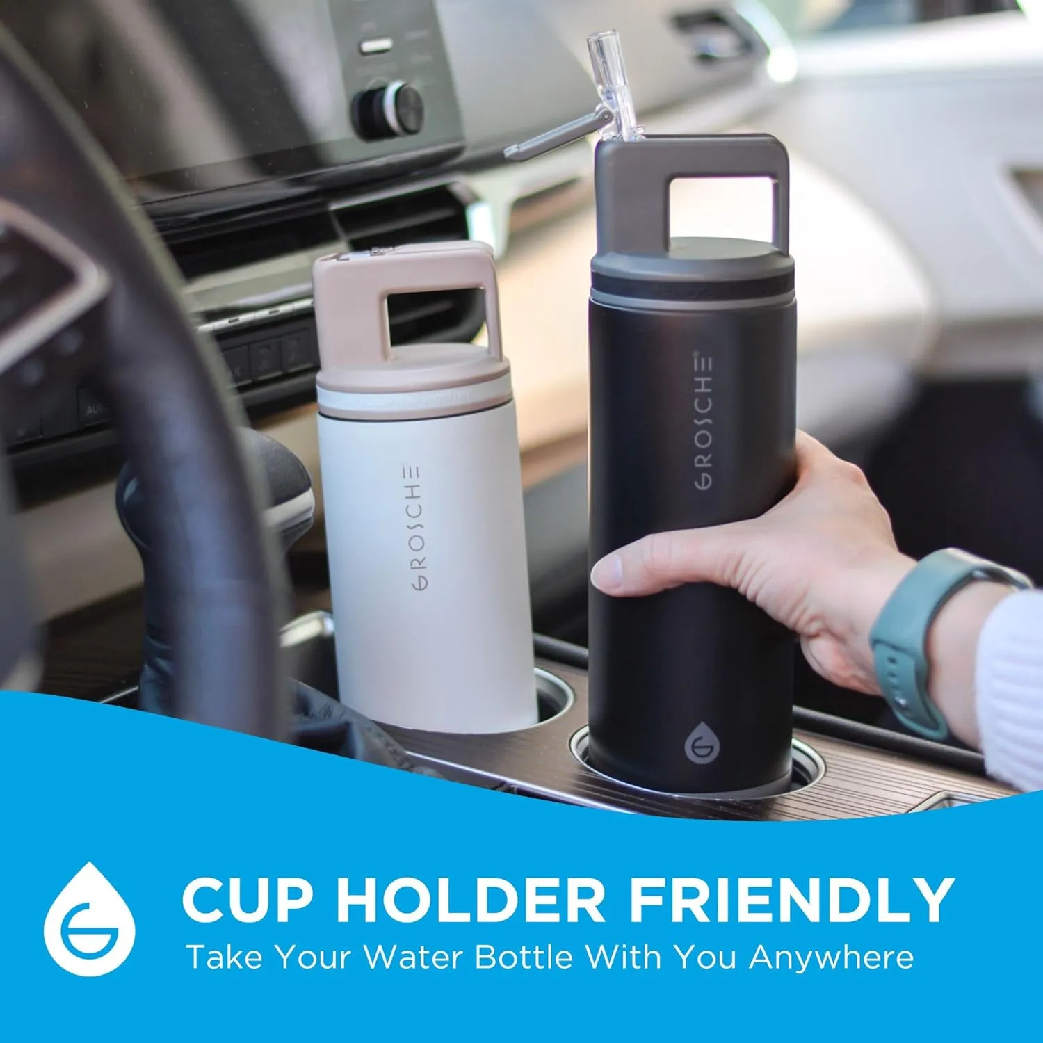 GROSCHE Alpine Flip n' Sip 20 oz Insulated Water Bottle - Stainless Steel, Leakproof Flask with Straw - Perfect for Gym, Travel & Outdoor Use - Keeps Water Cold up to 60 hrs - Cream White