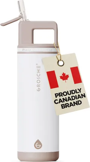 GROSCHE Alpine Flip n' Sip 20 oz Insulated Water Bottle - Stainless Steel, Leakproof Flask with Straw - Perfect for Gym, Travel & Outdoor Use - Keeps Water Cold up to 60 hrs - Cream White