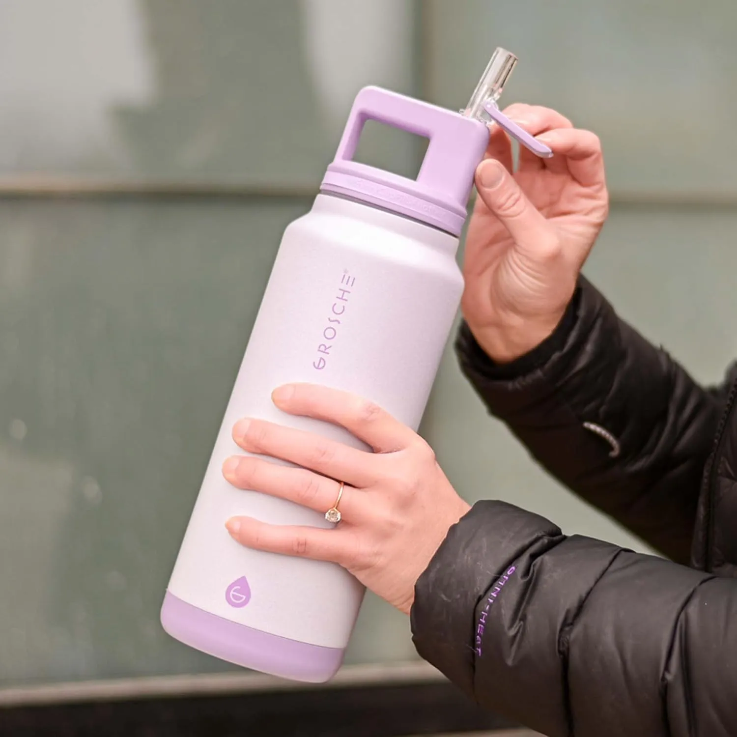 GROSCHE Alpine Flip n' Sip 40 oz Insulated Water Bottle - Stainless Steel, Leakproof Flask with Straw - Perfect for Gym, Travel & Outdoor Use - Keeps Water Cold up to 60 hrs - Lavender