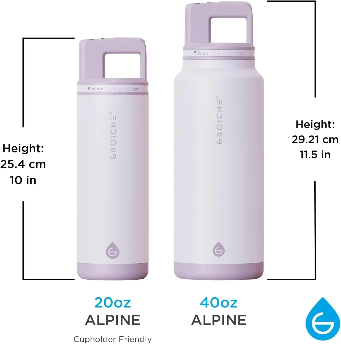 GROSCHE Alpine Flip n' Sip 40 oz Insulated Water Bottle - Stainless Steel, Leakproof Flask with Straw - Perfect for Gym, Travel & Outdoor Use - Keeps Water Cold up to 60 hrs - Lavender