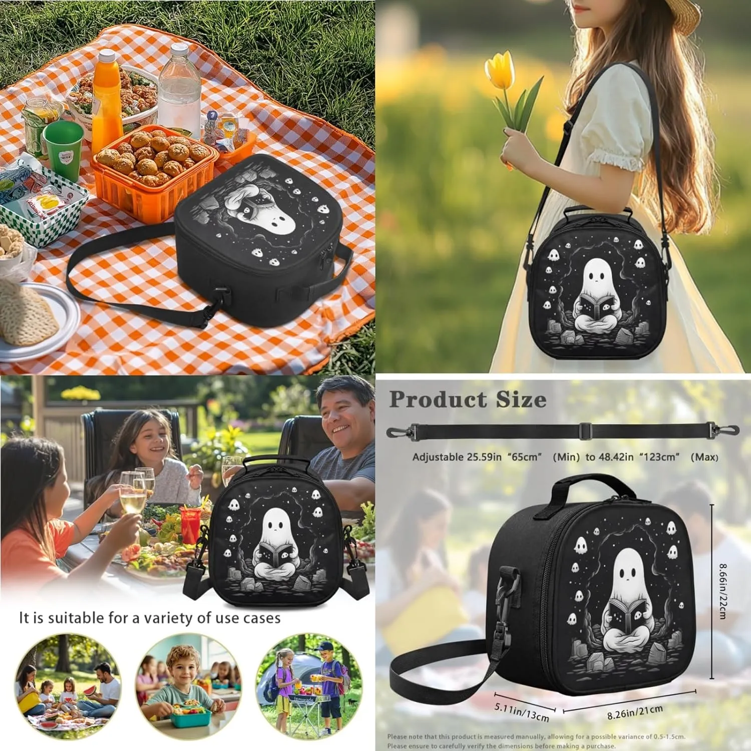 Halloween Kids Backpack 3 in 1 Set,Cute Ghost Bookbag for Boys Black School Bag for Age 3-12 Children Holiday Daypack with Lunch Bag and Water Bottle for Party