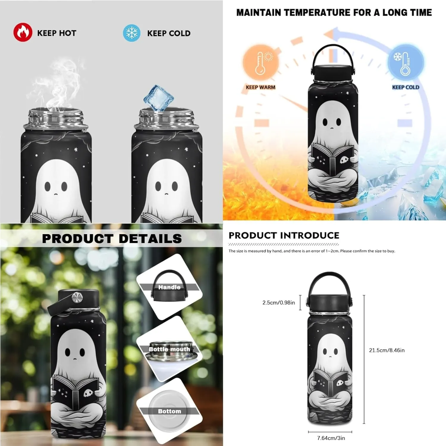 Halloween Kids Backpack 3 in 1 Set,Cute Ghost Bookbag for Boys Black School Bag for Age 3-12 Children Holiday Daypack with Lunch Bag and Water Bottle for Party
